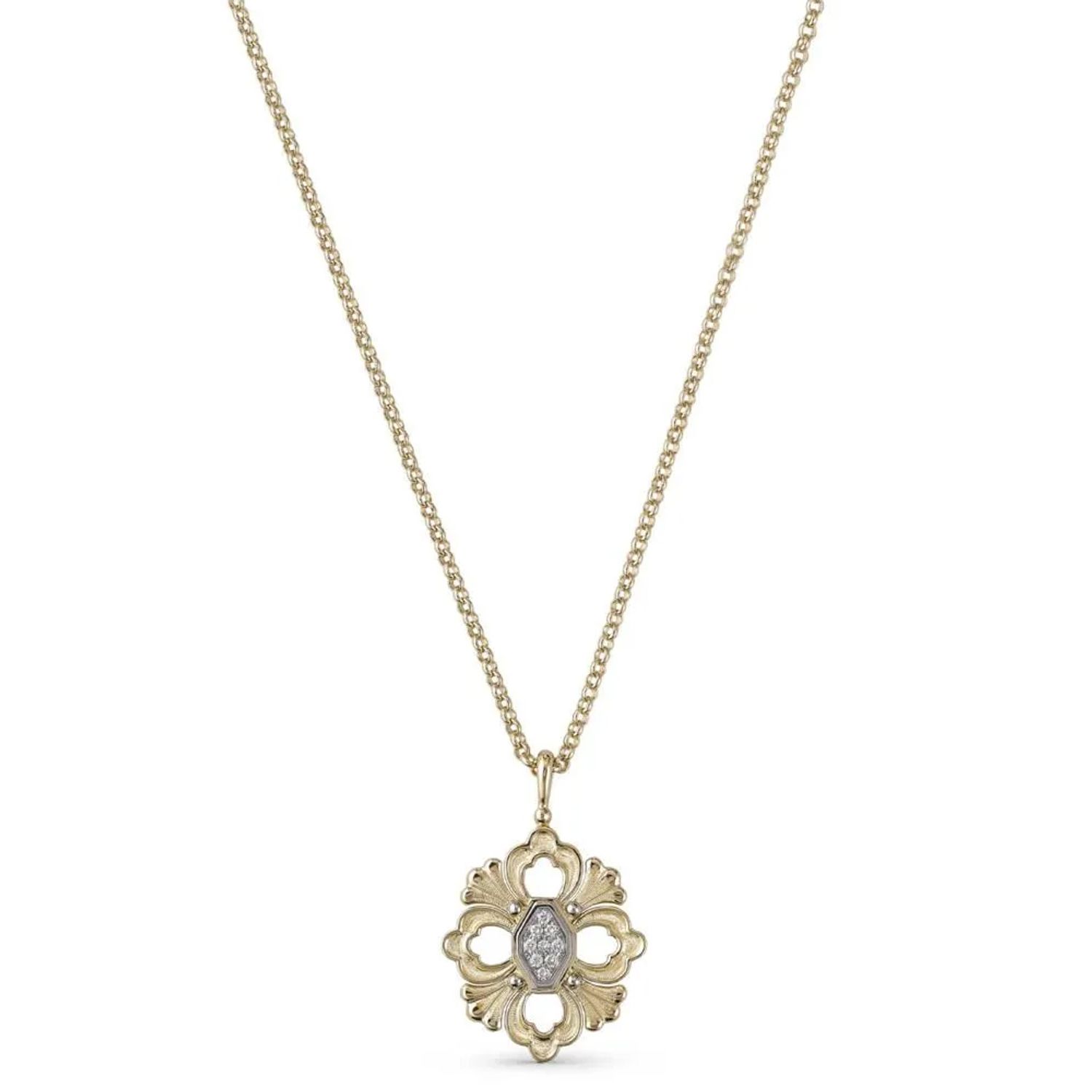 Pendentif En Or 14 Carats 585 Jaune Et Blanc Avec Diamants 0.09 Ct - Neuf Avec étiquettes