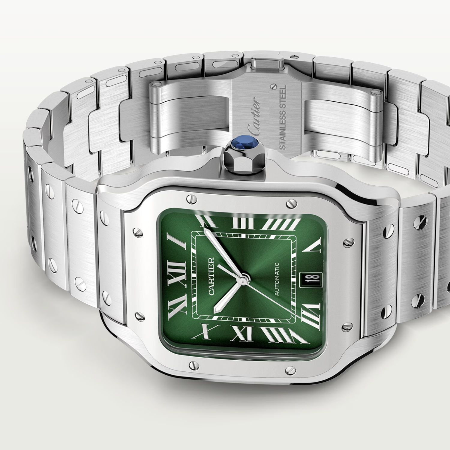 Santos de Cartier Watch, Steel Green Dial Auberi Luxe 1904