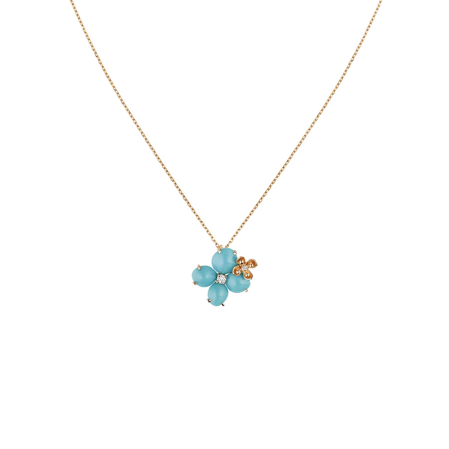 Hortensia Eden necklace, pink gold, diamonds and turquoise
