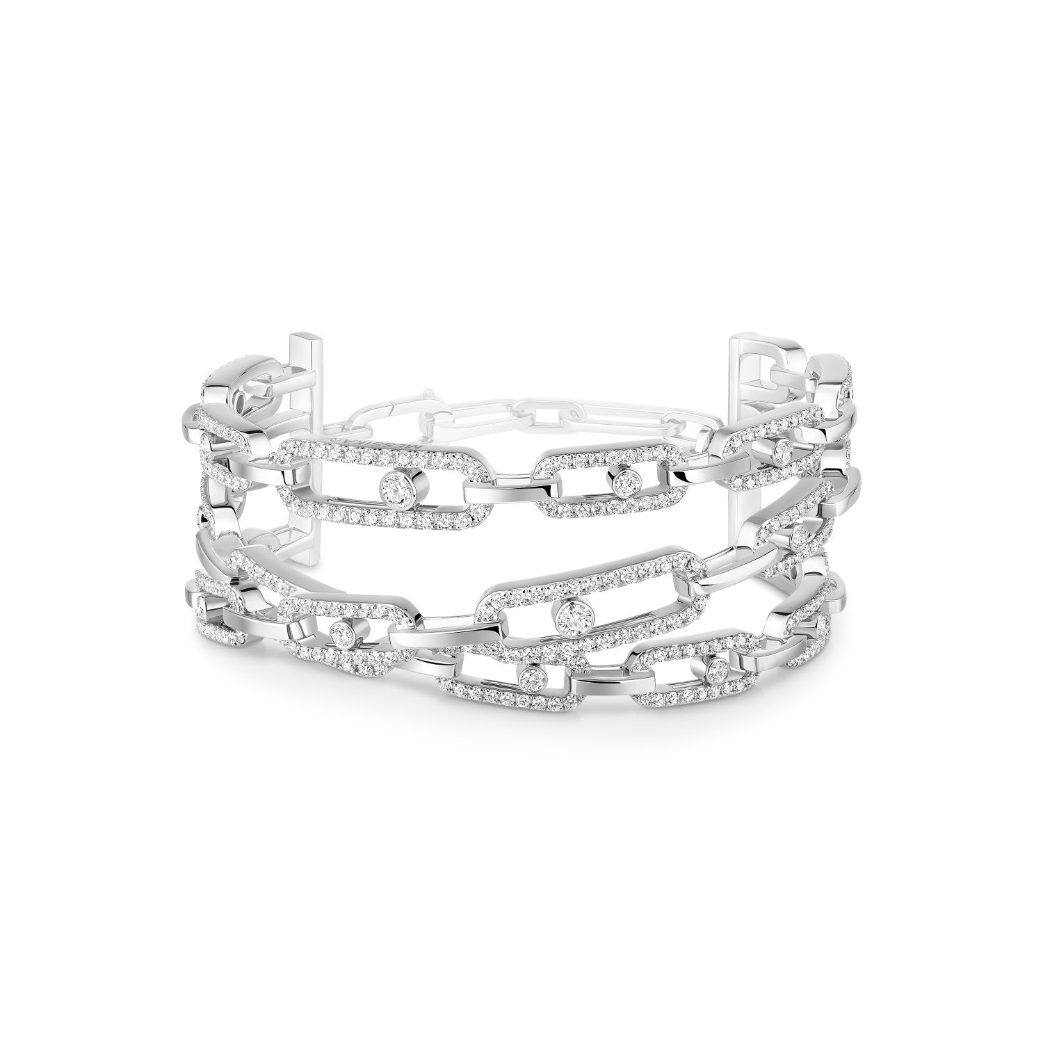 Messika Move Link Cuff Bracelet rows, White Gold and Diamonds