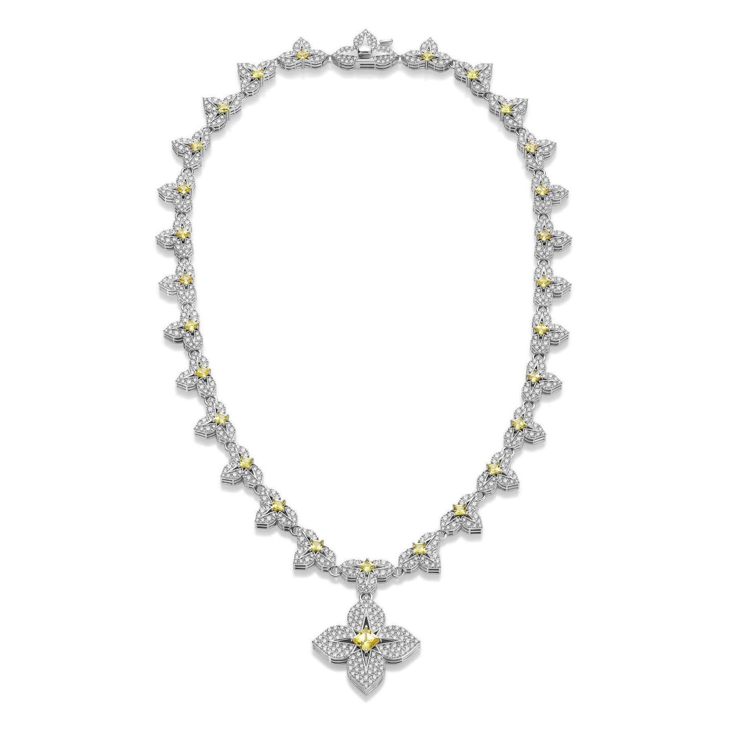Collier Roberto Coin Princess Star, or blanc, saphir jaune et diamants ...