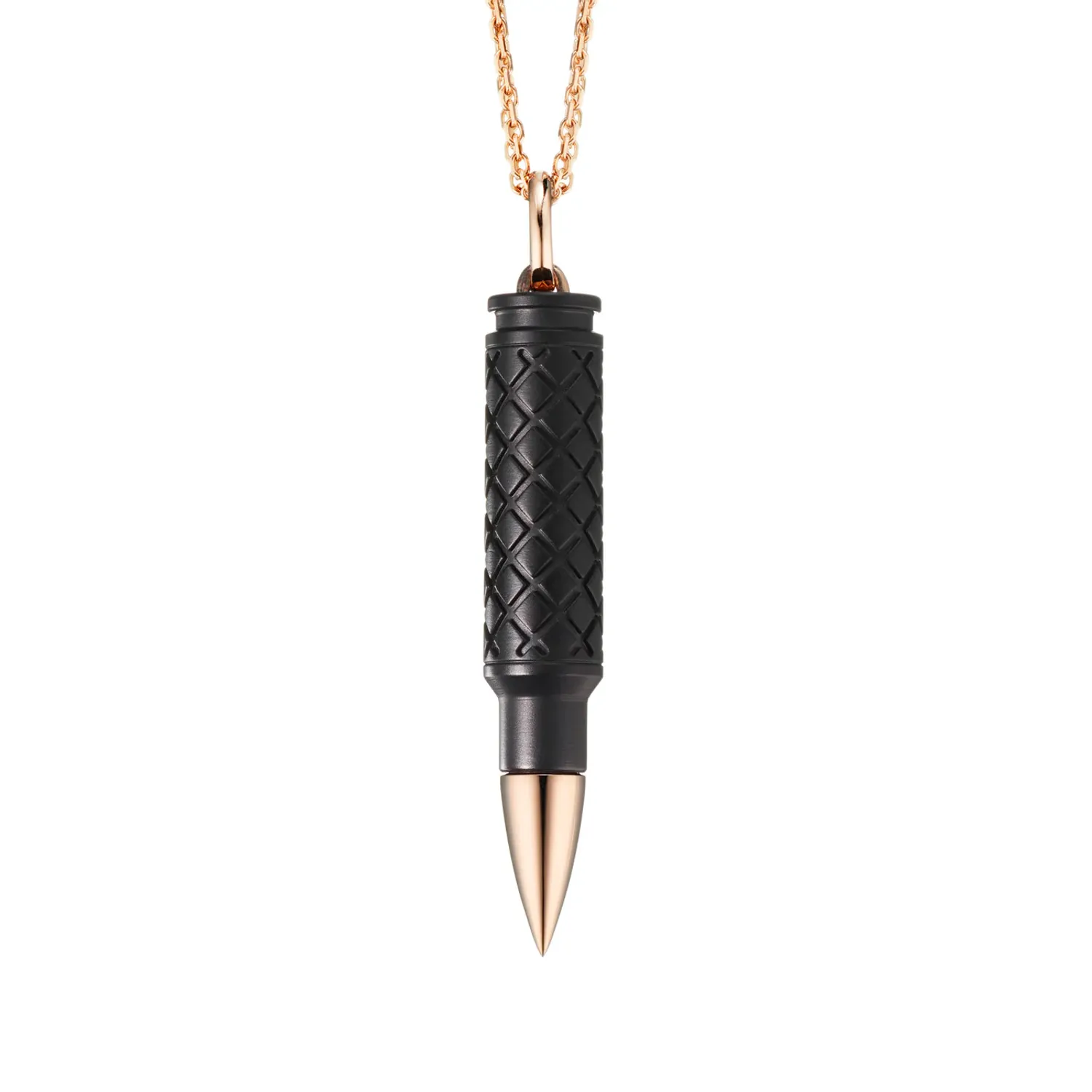 Pendentif Akillis sur chaîne cross Fatal Attraction en titane dlc noir pointe en or rose