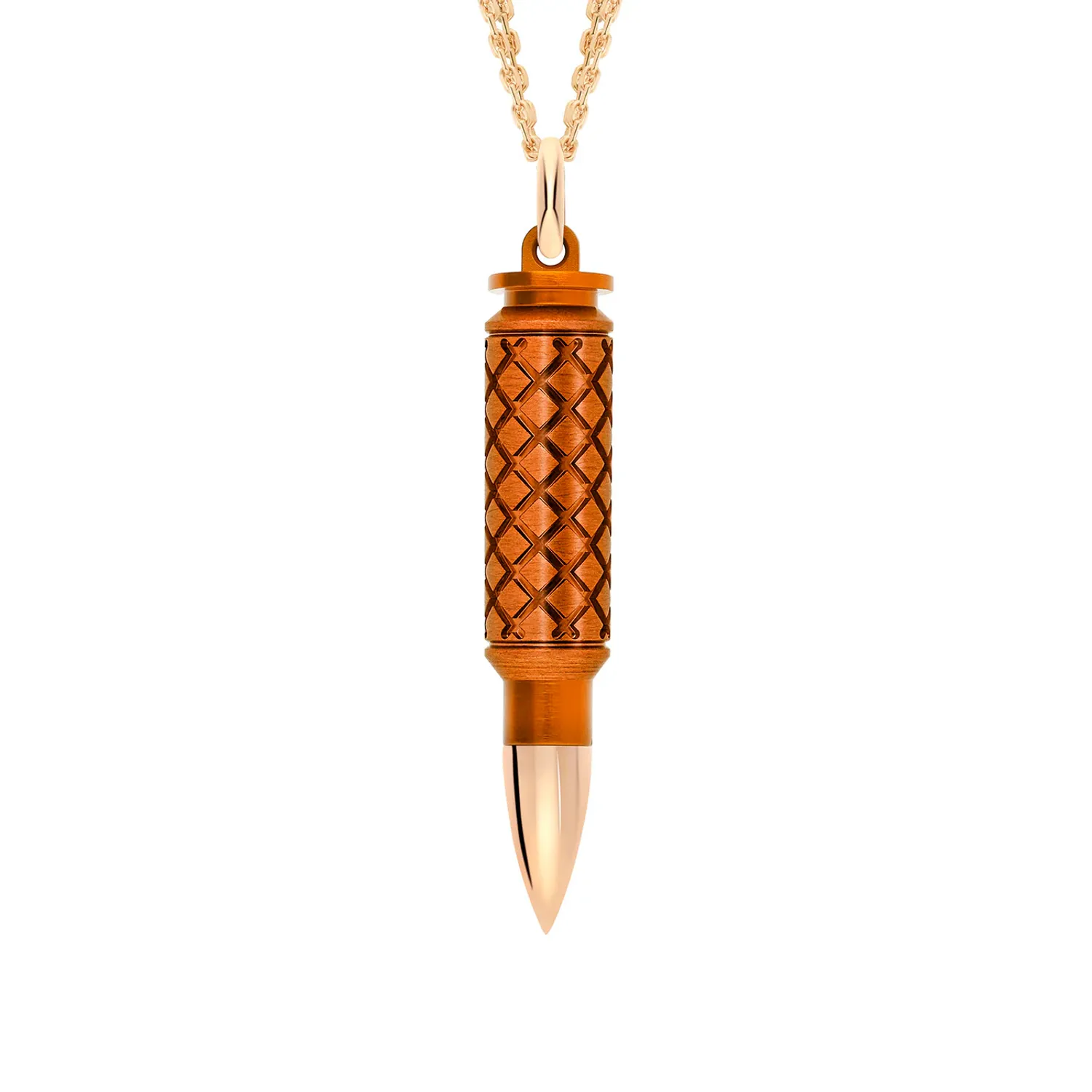 Pendentif Akillis chaîne cross Fatal Attraction en or rose et aluminium orange