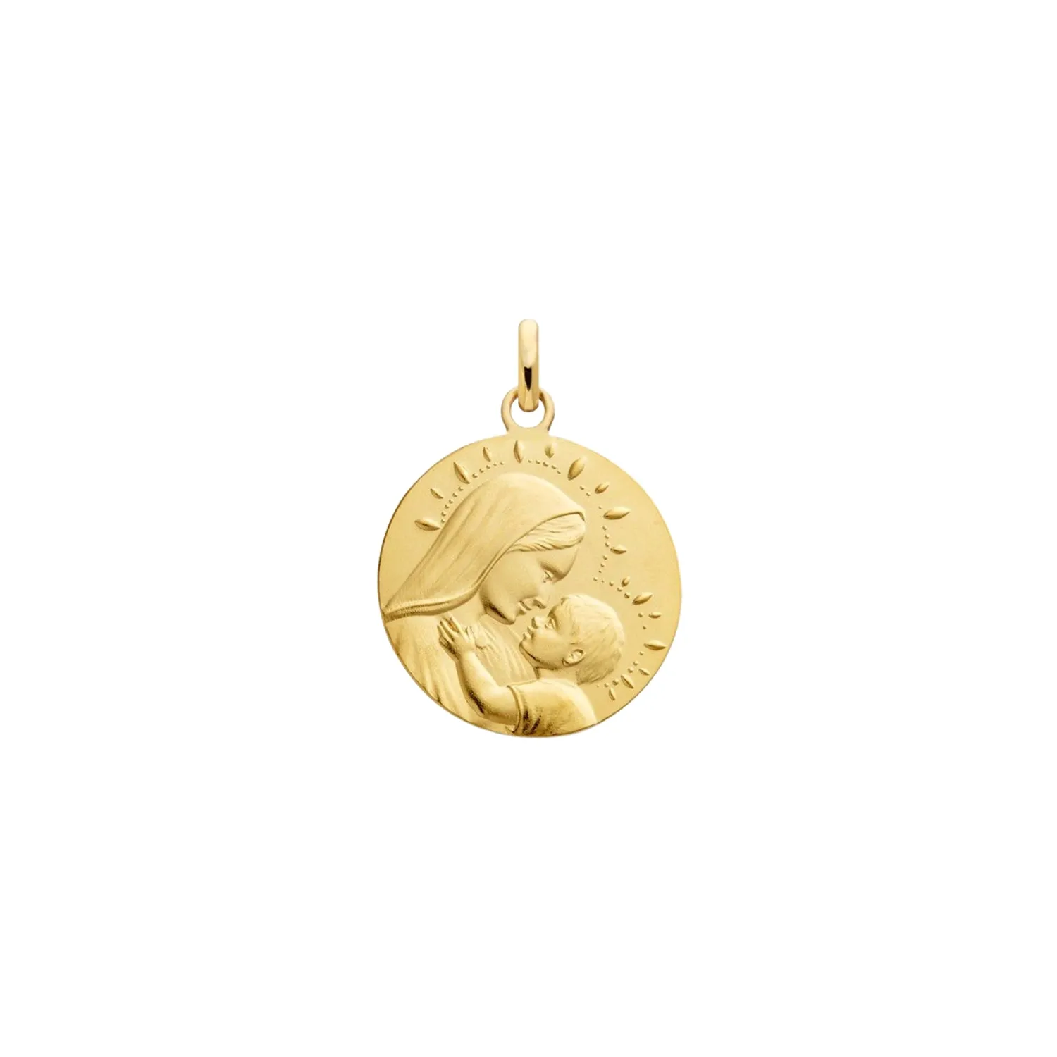 Médaille Arthus Bertrand Vierge à  l'enfant perlée en or jaune sablée