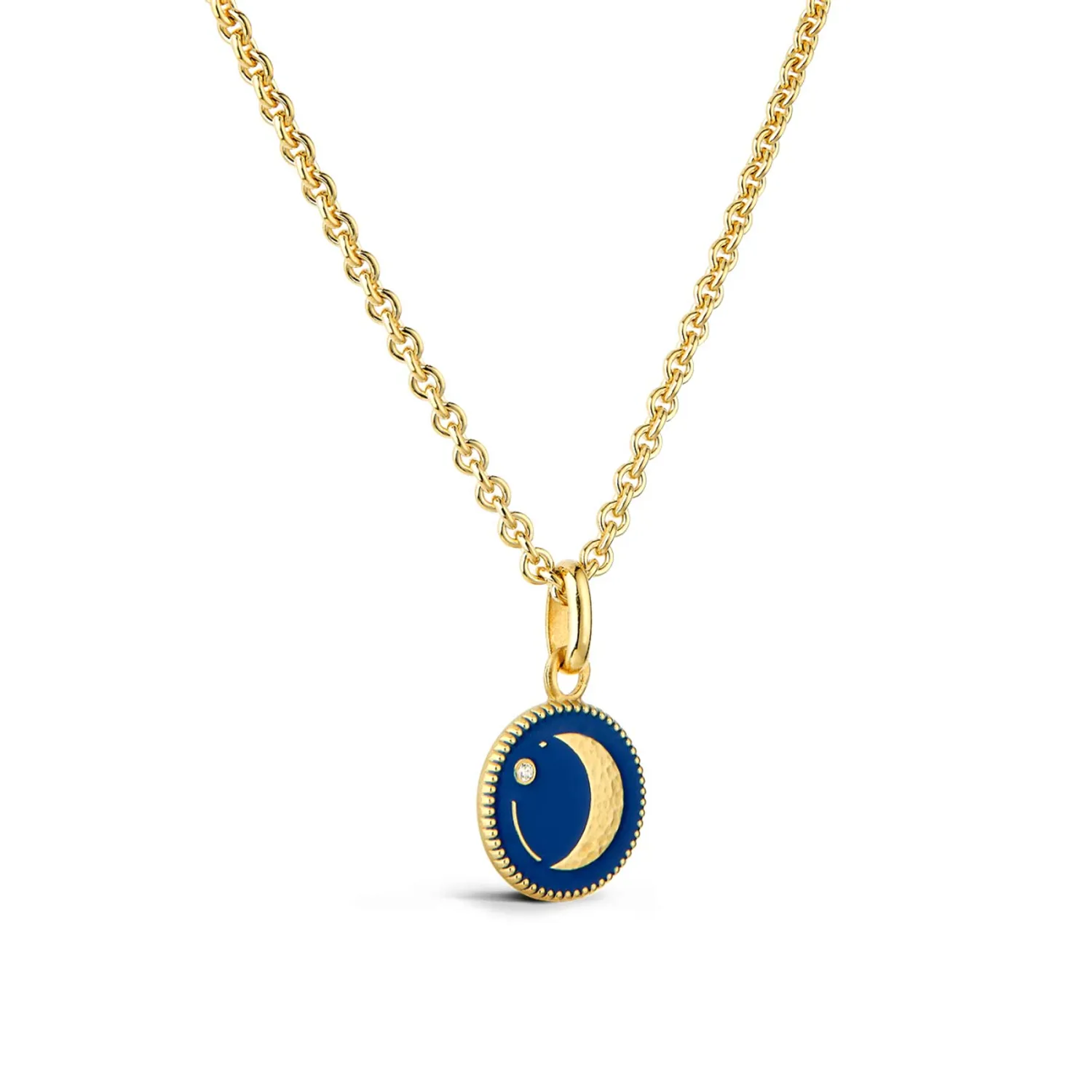 Pendentif Arthus Bertrand Or Jaune & Diamant Lune - Bleu Marine
