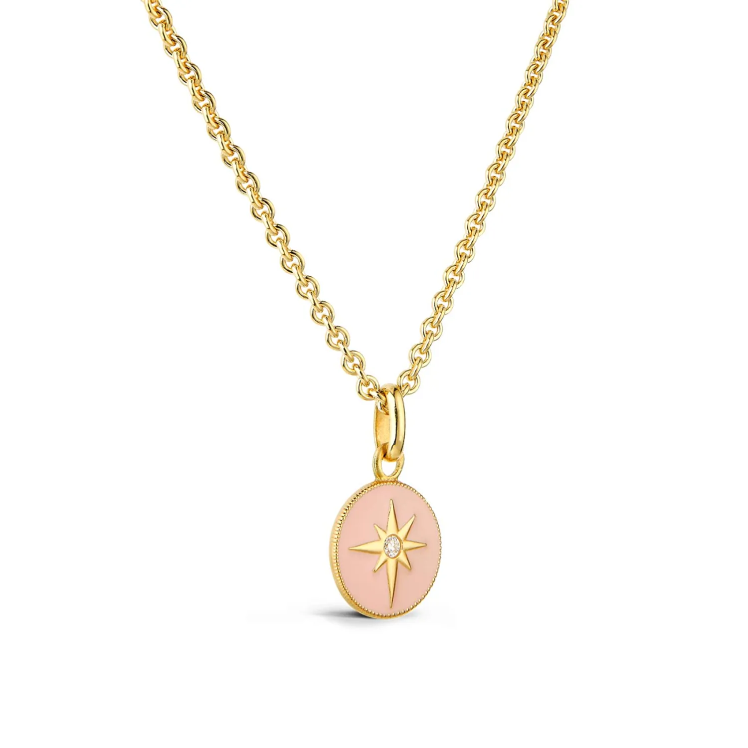 Pendentif Arthus Bertrand Or Jaune & Diamant Etoile - Rose poudré