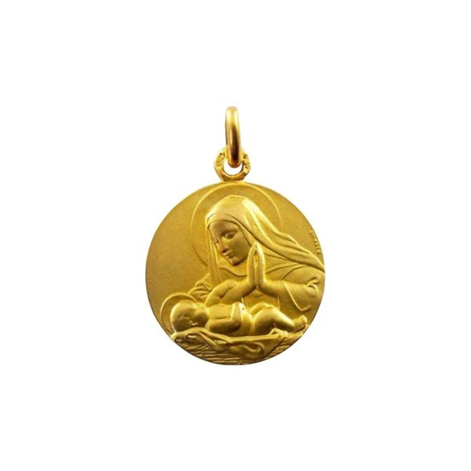 Médaille VIERGE ADORANT 18mm frappe mince sablée