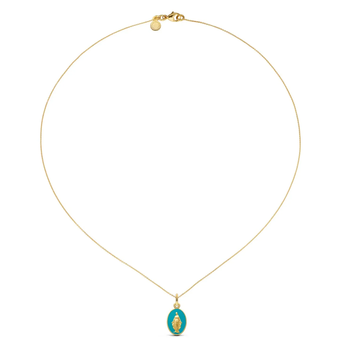 Médaille Miraculeuse Arthus Bertrand 13mm - Bleu Aqua, or jaune sablée
