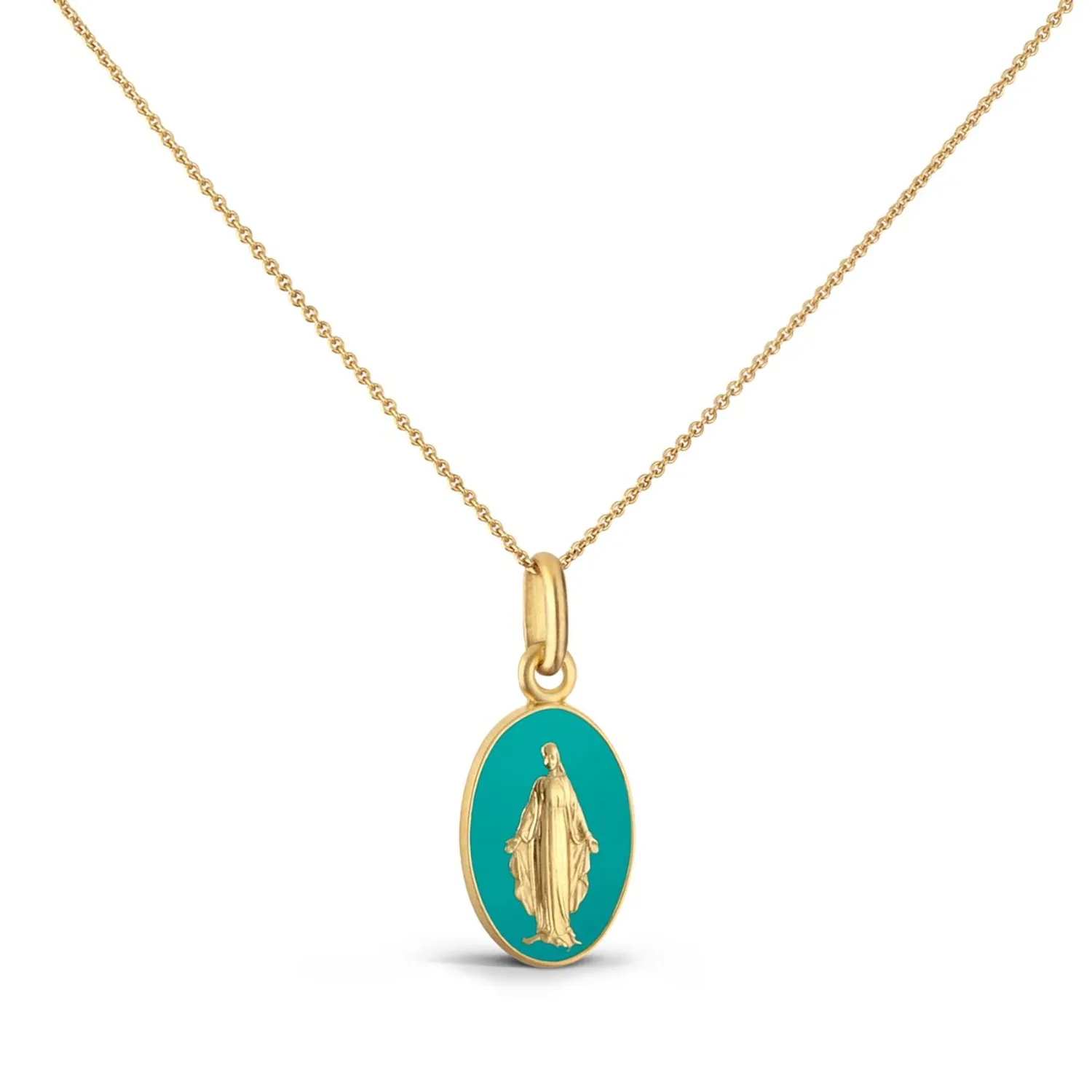 Médaille Miraculeuse Arthus Bertrand 13mm - Bleu Aqua, or jaune sablée