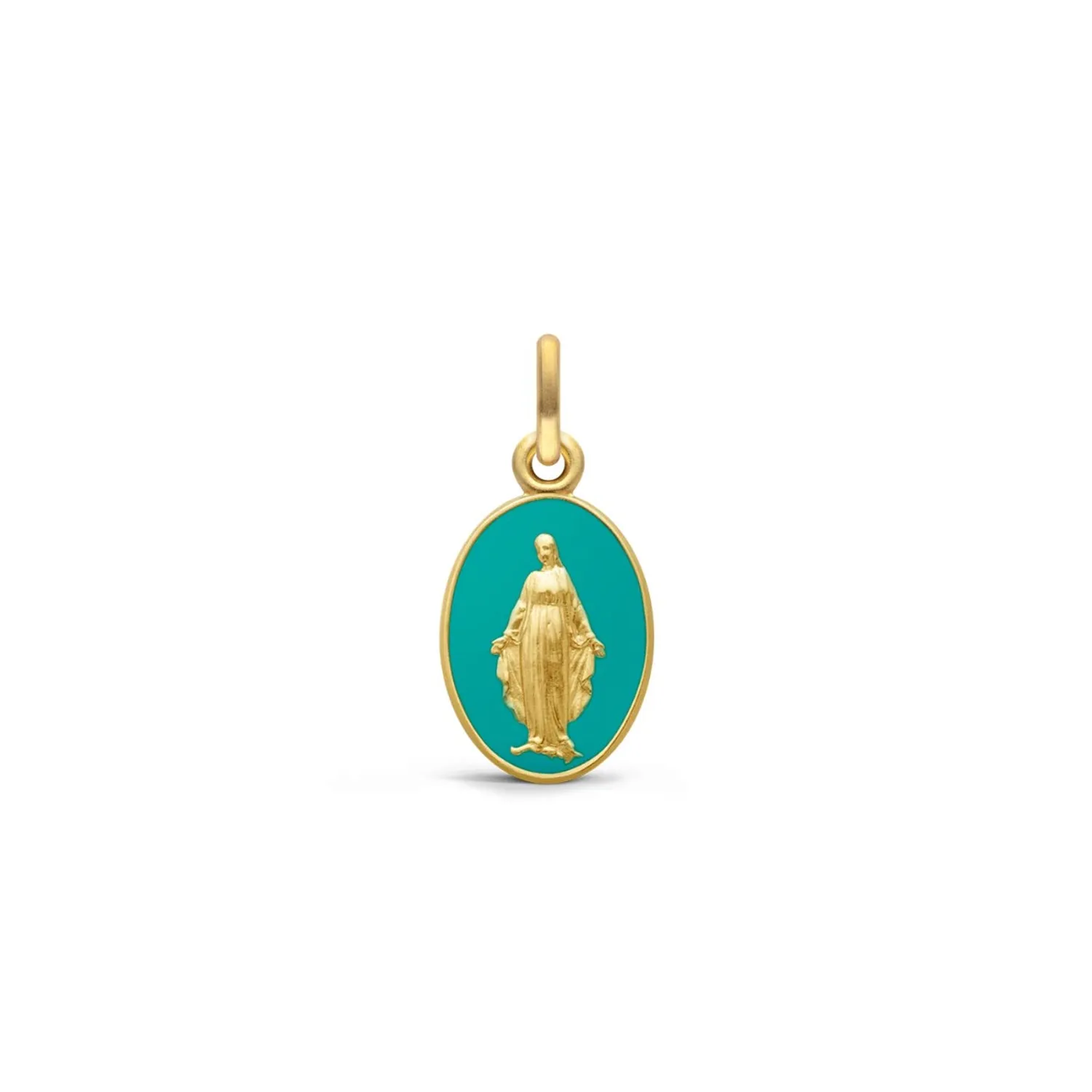 Médaille Miraculeuse Arthus Bertrand 13mm - Bleu Aqua, or jaune sablée