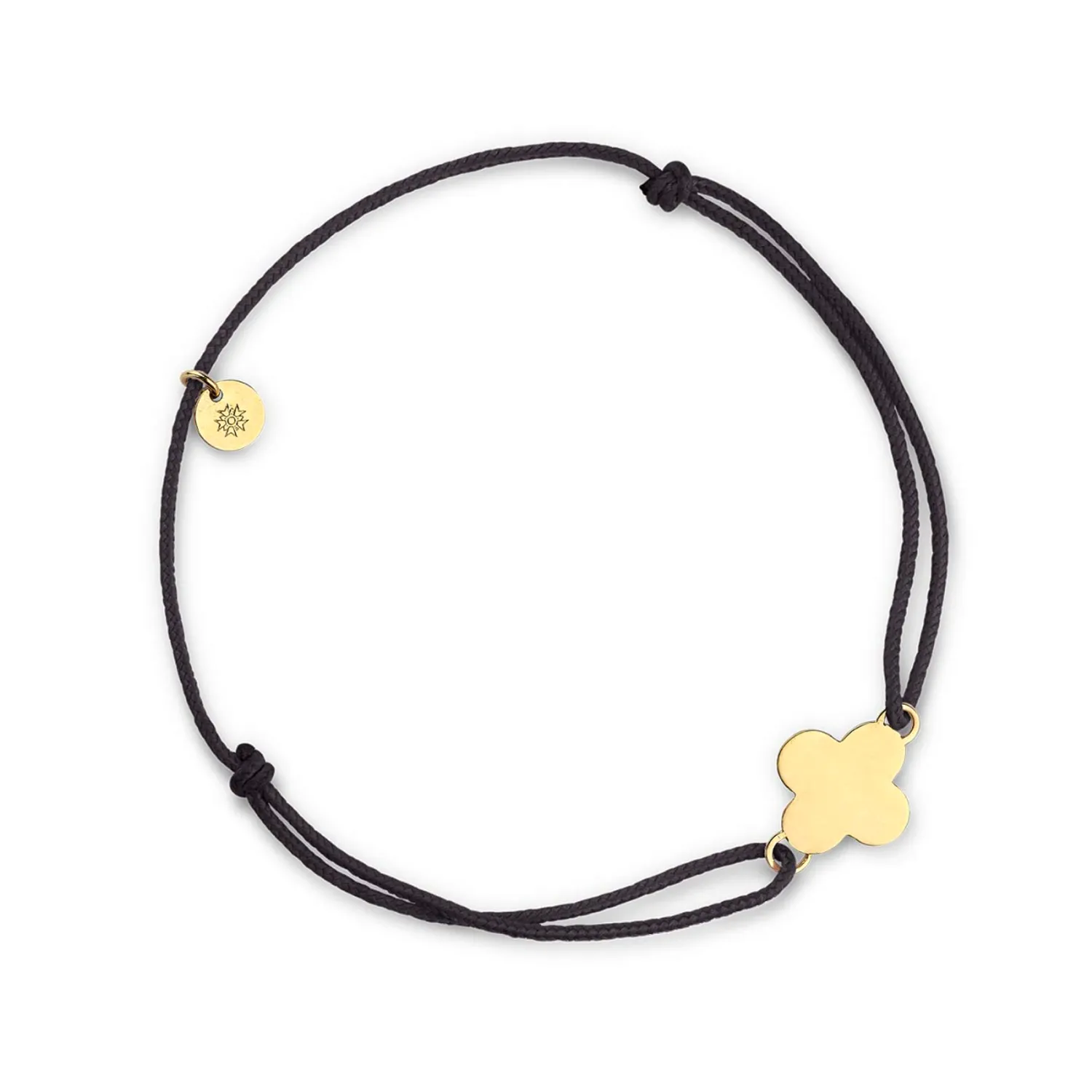 Bracelet Cordon Arthus Bertrand Or Jaune Croix Trèfle - M - Noir