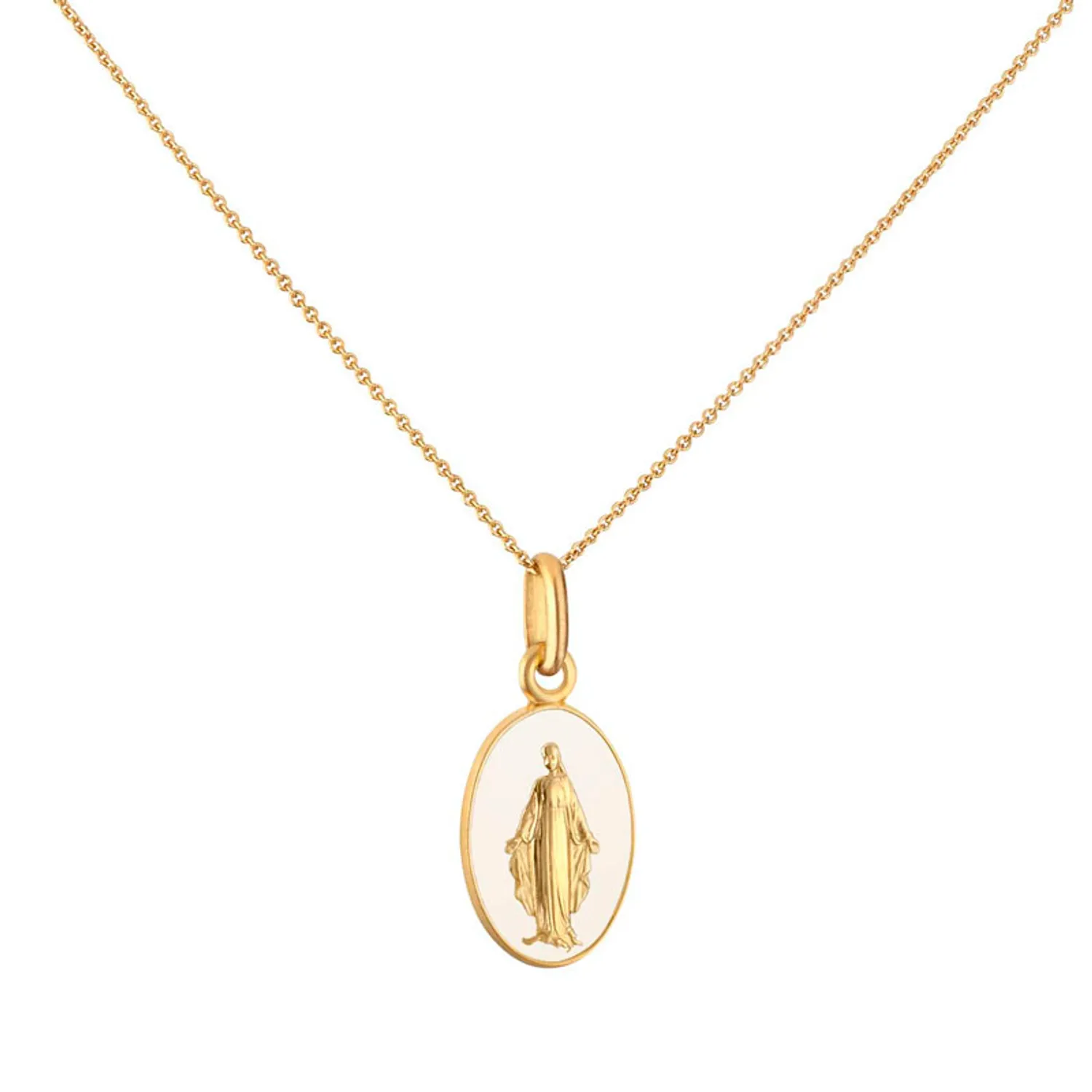 Médaille Arthus Bertrand Vierge Miraculeuse en or jaune poli et laque ivoire