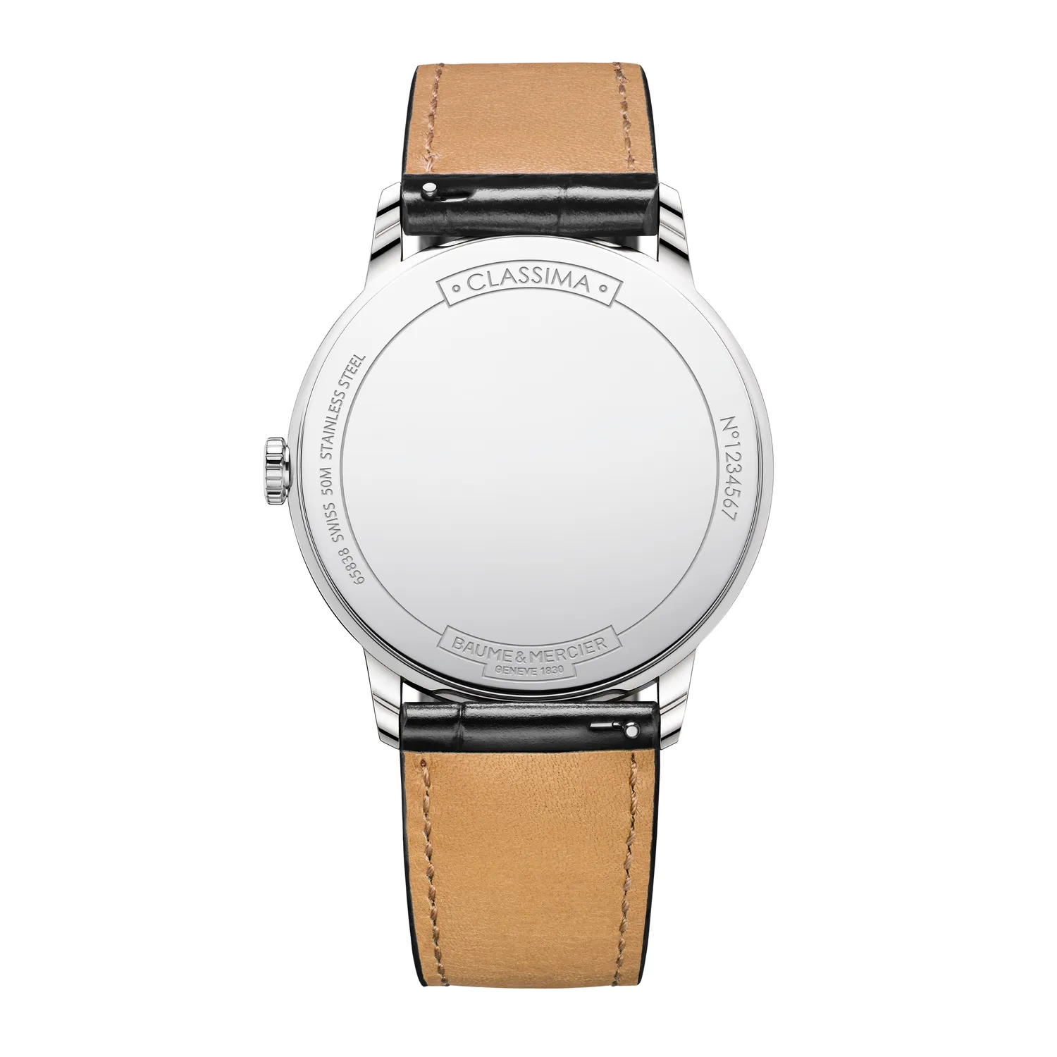Montre CLASSIMA Quartz 42mm, Bracelet veau noir motif alligator, Cadran blanc chiffres romains