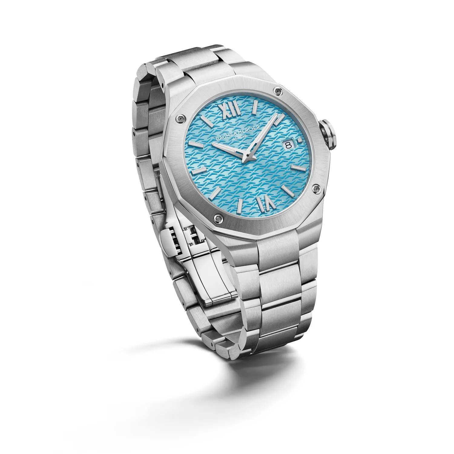 Montre RIVIERA Quartz 36mm, Bracelet acier interchangeable, Cadran bleu azur satiné soleil