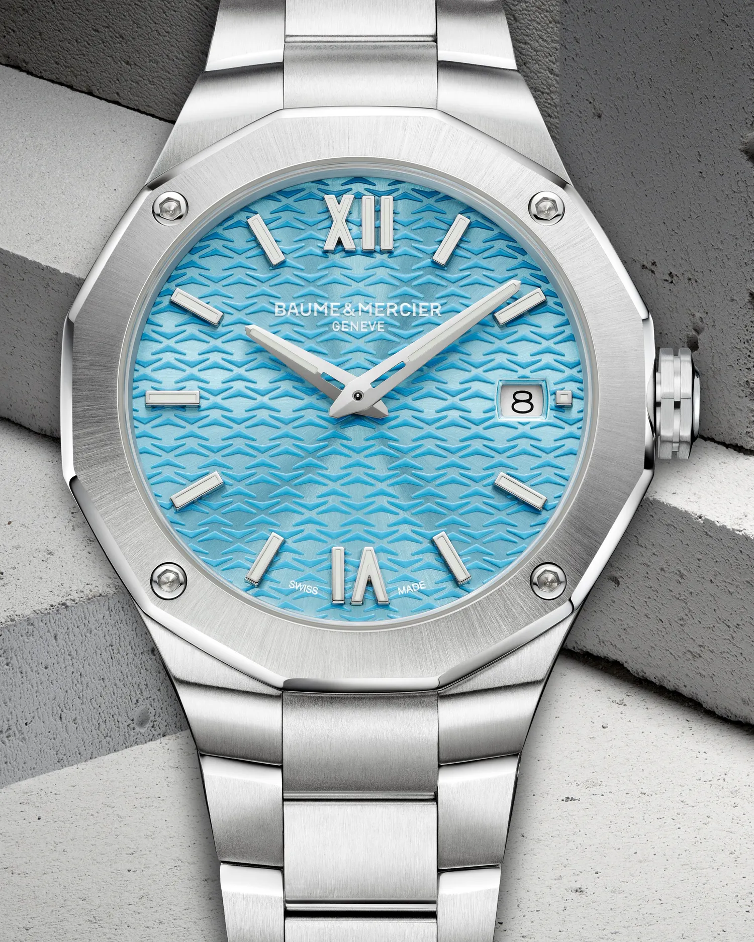 Montre RIVIERA Quartz 36mm, Bracelet acier interchangeable, Cadran bleu azur satiné soleil