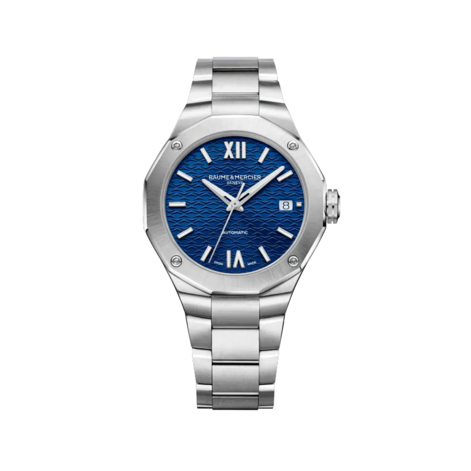 Montre RIVIERA Automatique 36mm Bracelet acier interchangeable, Cadran bleuu satiné soleil décoré