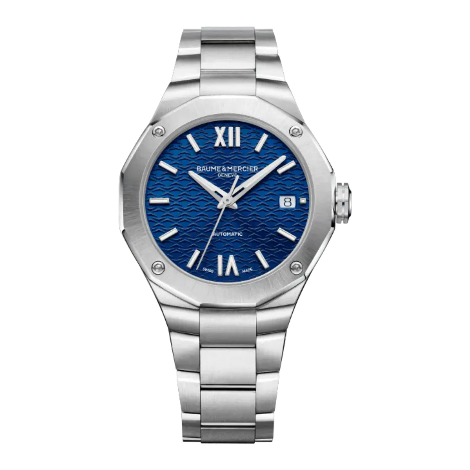 Montre RIVIERA Automatique 36mm Bracelet acier interchangeable, Cadran bleuu satiné soleil décoré