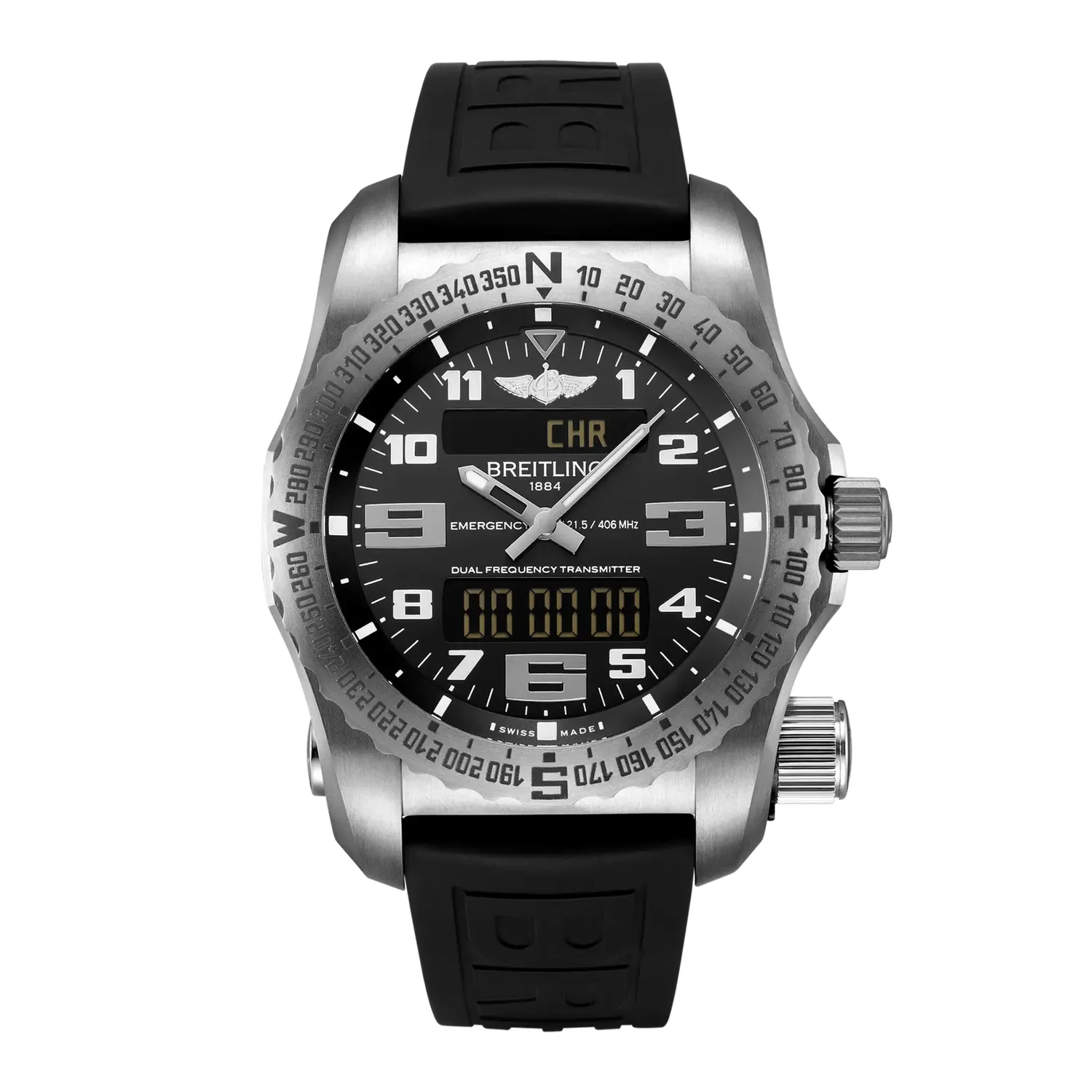 Emergency chrono quartz cal76 boitier titane cadran noir bracelet caoutchouc noir diver pro bd titan