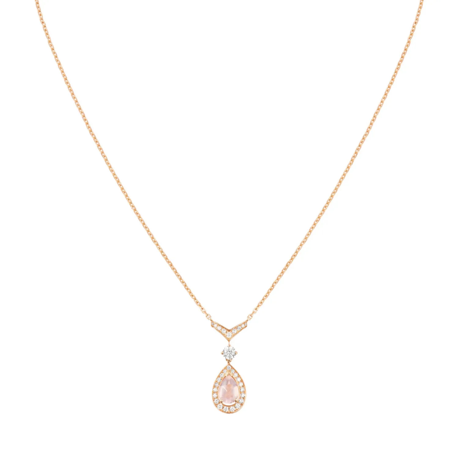 Pendentif Chaumet Joséphine Aigrette, or rose, quartz rose et diamants
