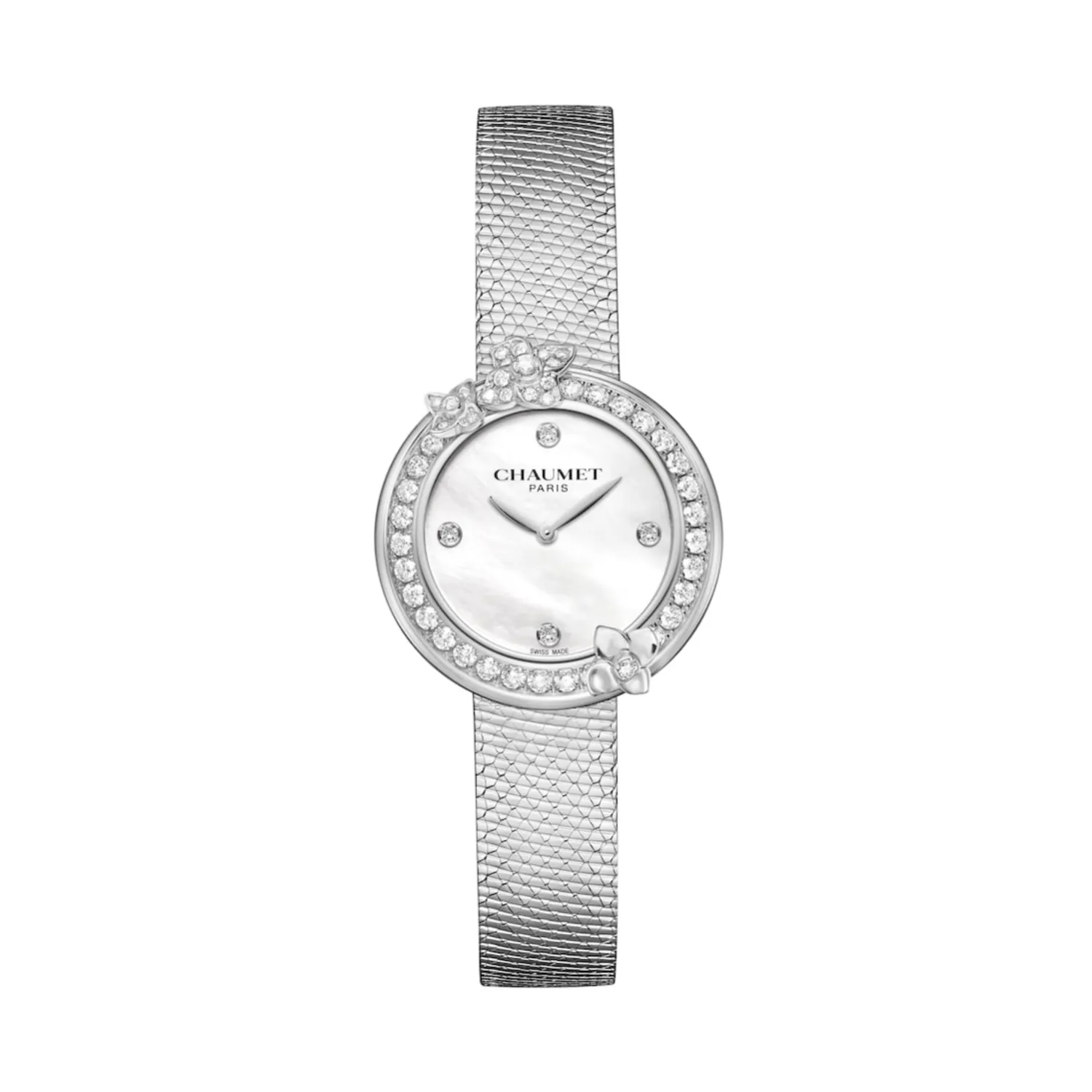 Montre HORTENSIA lunette sertie diamants Bracelet acier, Cadran Nacre blanche