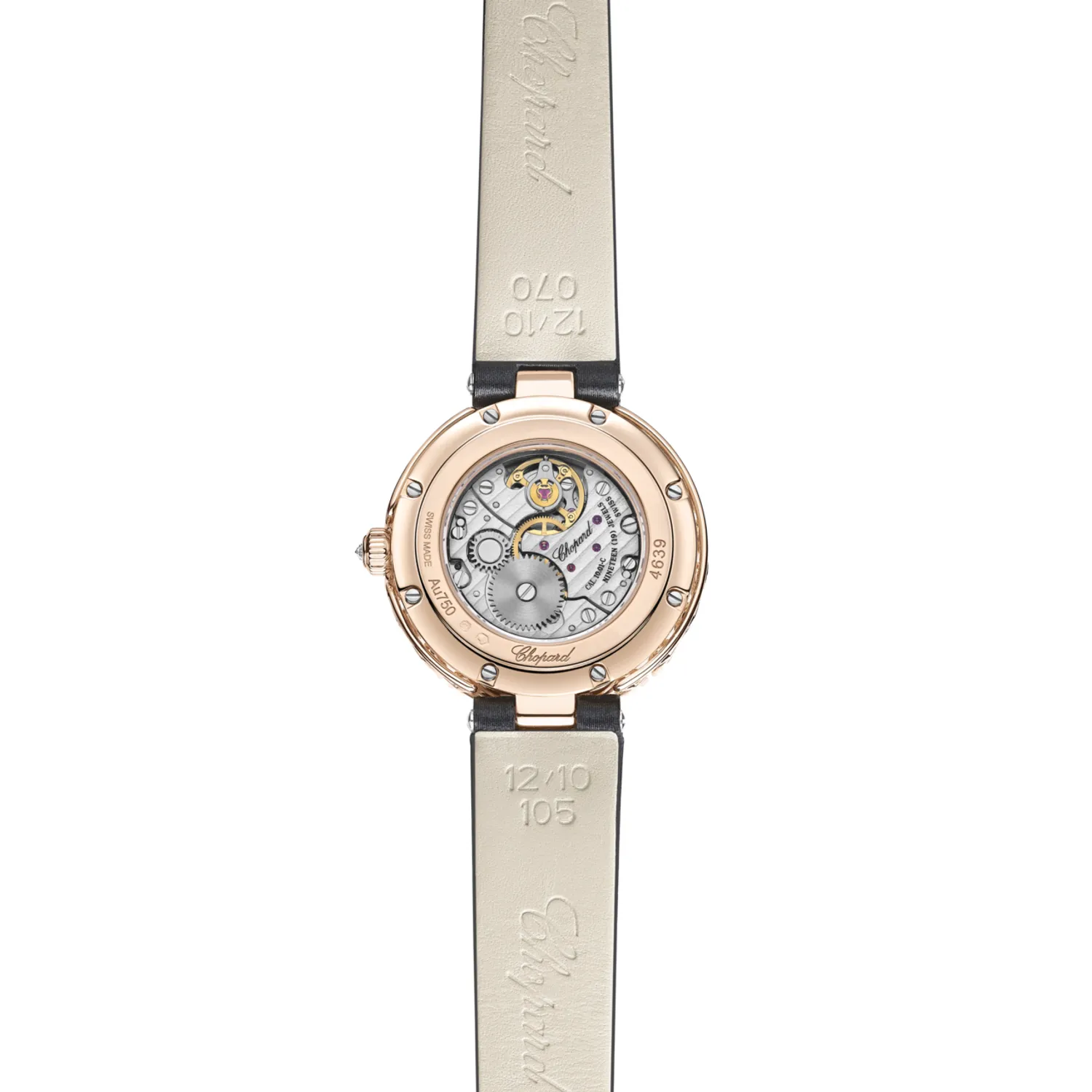 Montre L'HEURE DU DIAMANT lunette sertie diamants Mécanique, Bracelet satin blanc, Boucle ardillon en or rose sertie diamants, Cadran nacre perlée 12 diamants