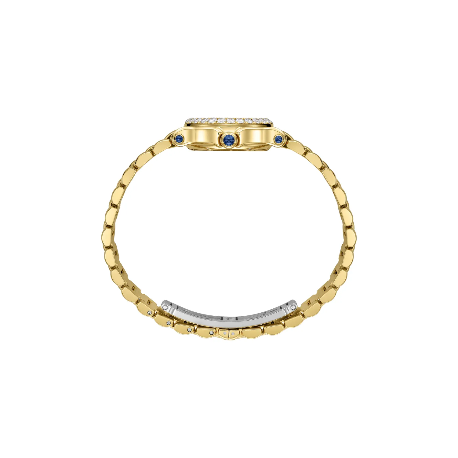 Montre HAPPY SPORT The First lunette sertie diamants Quartz, Bracelet "galet" acier, Cadran argenté grainé chiffres romains