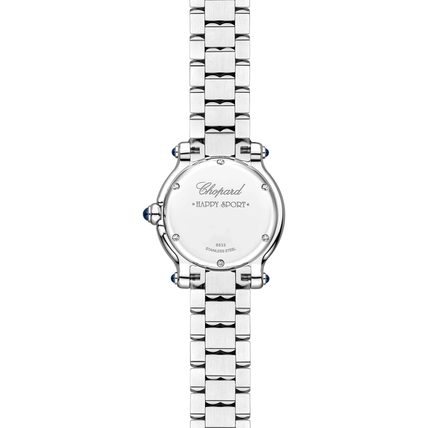 Montre HAPPY SPORT The First lunette sertie diamants Quartz, Bracelet "galet" acier, Cadran argenté grainé chiffres romains