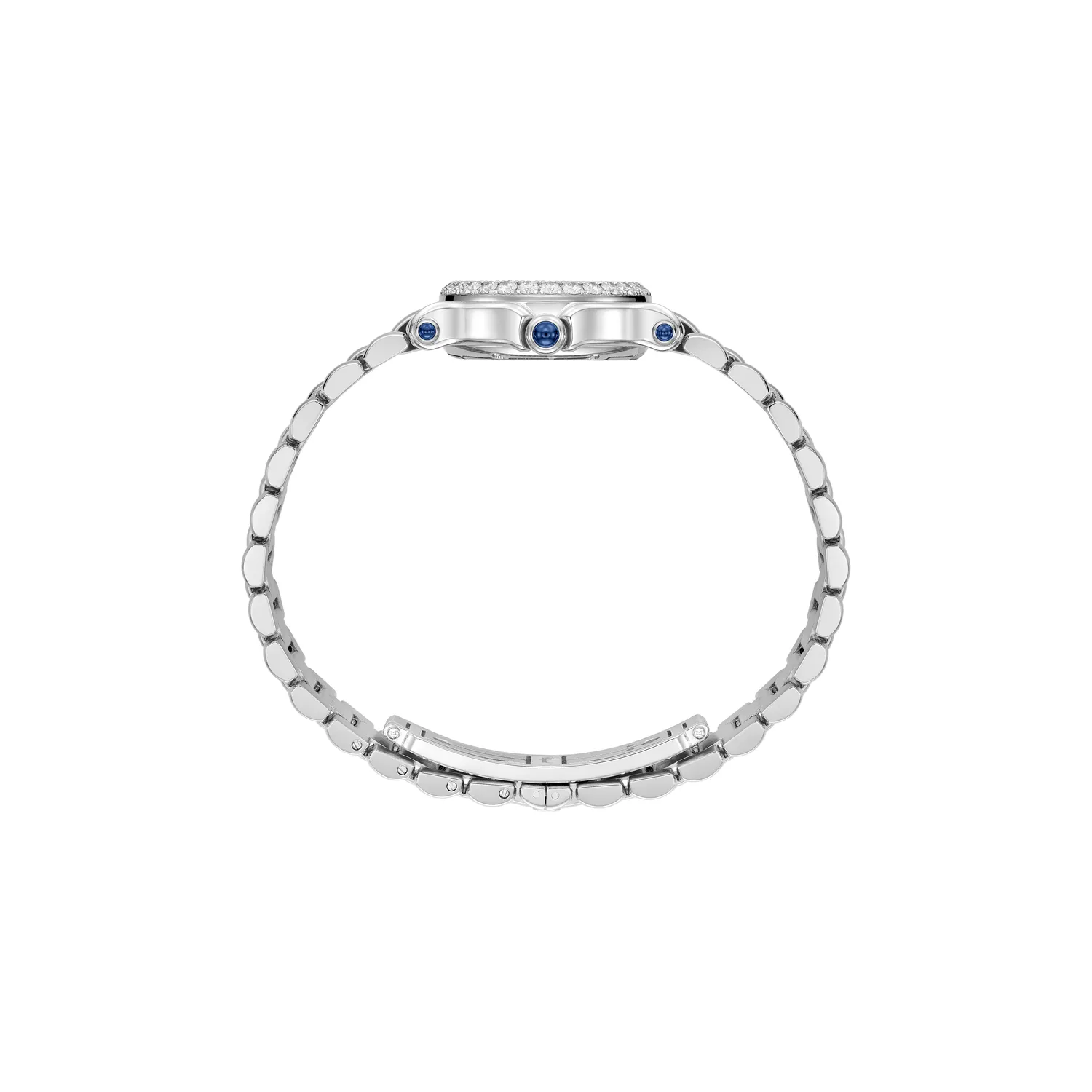 Montre HAPPY SPORT The First lunette sertie diamants Quartz, Bracelet "galet" acier, Cadran argenté grainé chiffres romains