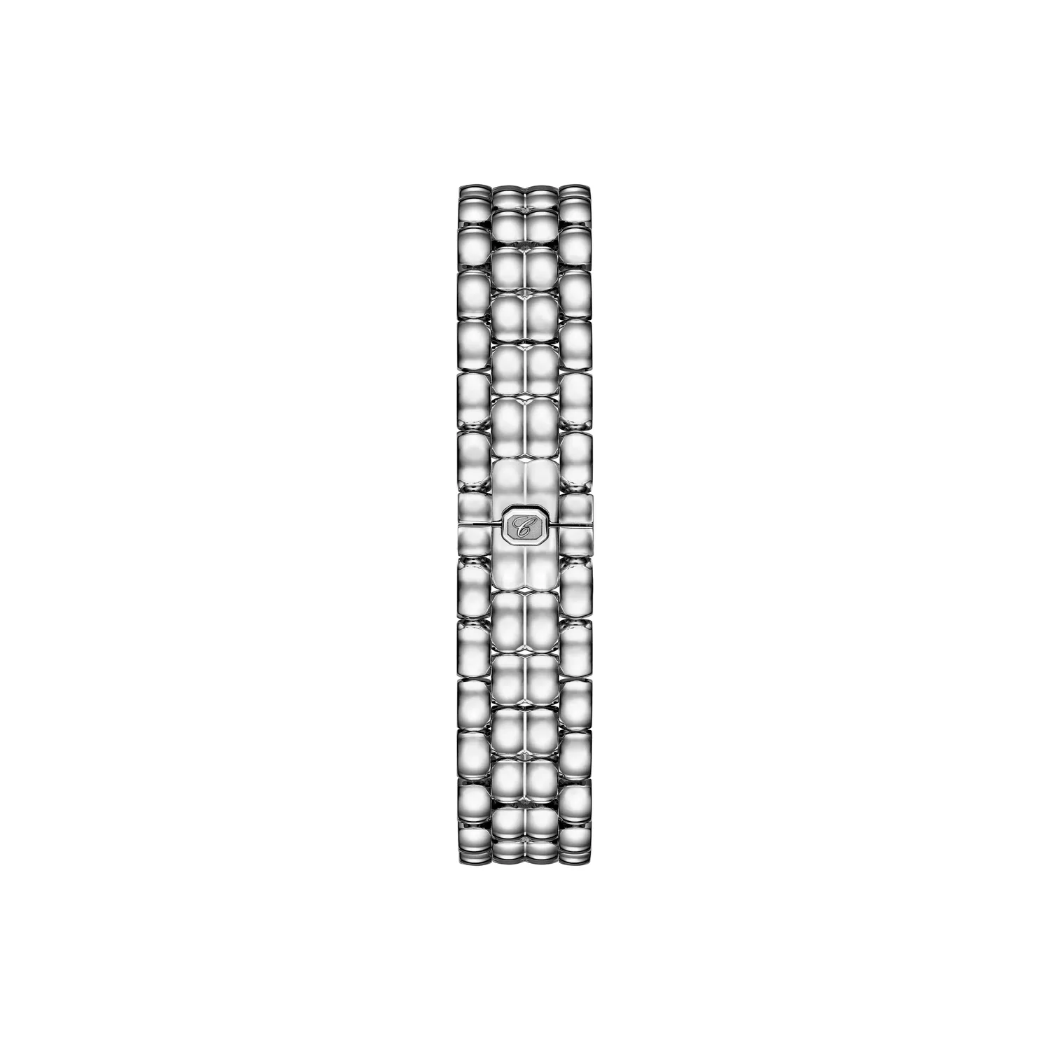 Montre HAPPY SPORT The First lunette sertie diamants Quartz, Bracelet "galet" acier, Cadran argenté grainé chiffres romains