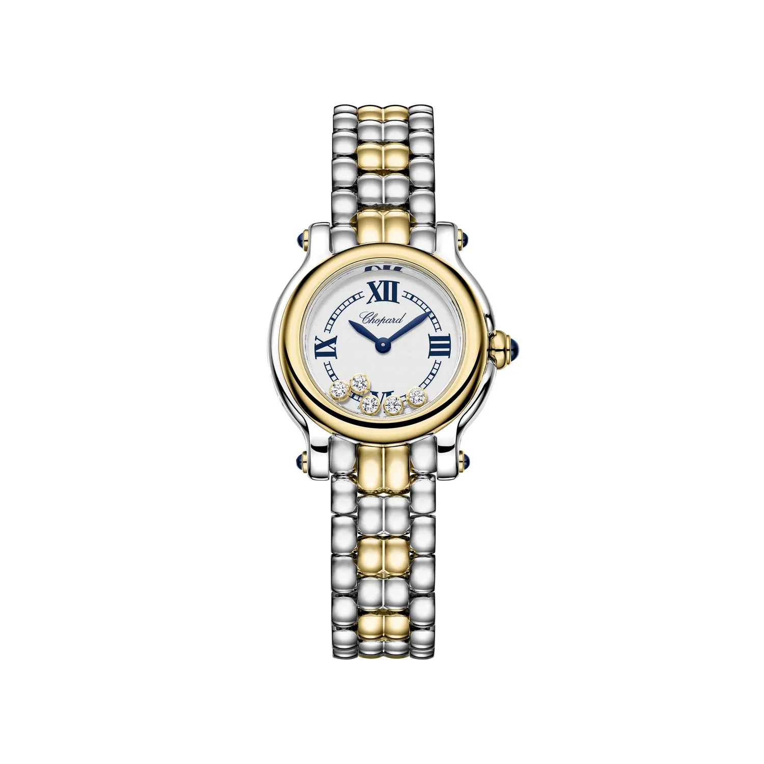Montre HAPPY SPORT The First Quartz, Bracelet "galet" acier et or jaune, Cadran argenté grainé chiffres romains