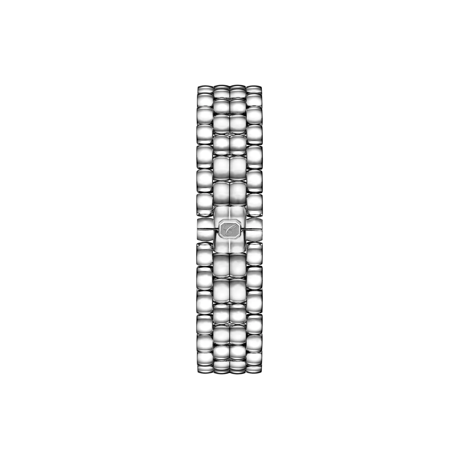 Montre HAPPY SPORT The First lunette sertie diamants Quartz, Bracelet "galet" acier, Cadran argenté grainé chiffres romains