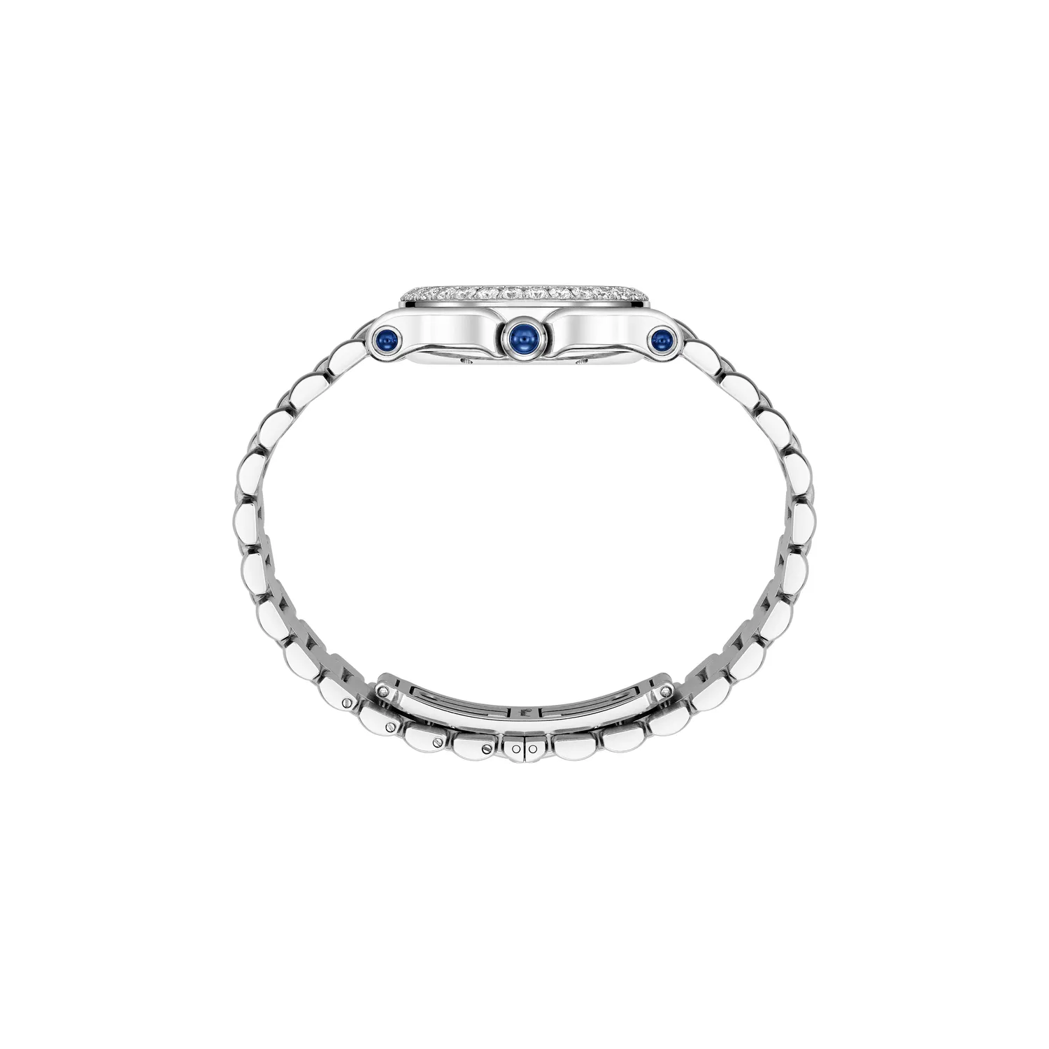 Montre HAPPY SPORT The First lunette sertie diamants Quartz, Bracelet "galet" acier, Cadran argenté grainé chiffres romains