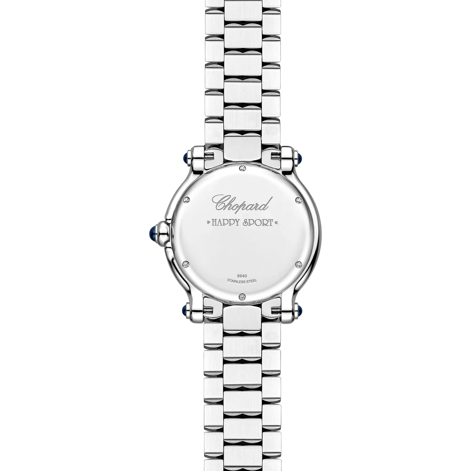 Montre HAPPY SPORT The First lunette sertie diamants Quartz, Bracelet "galet" acier, Cadran argenté grainé chiffres romains