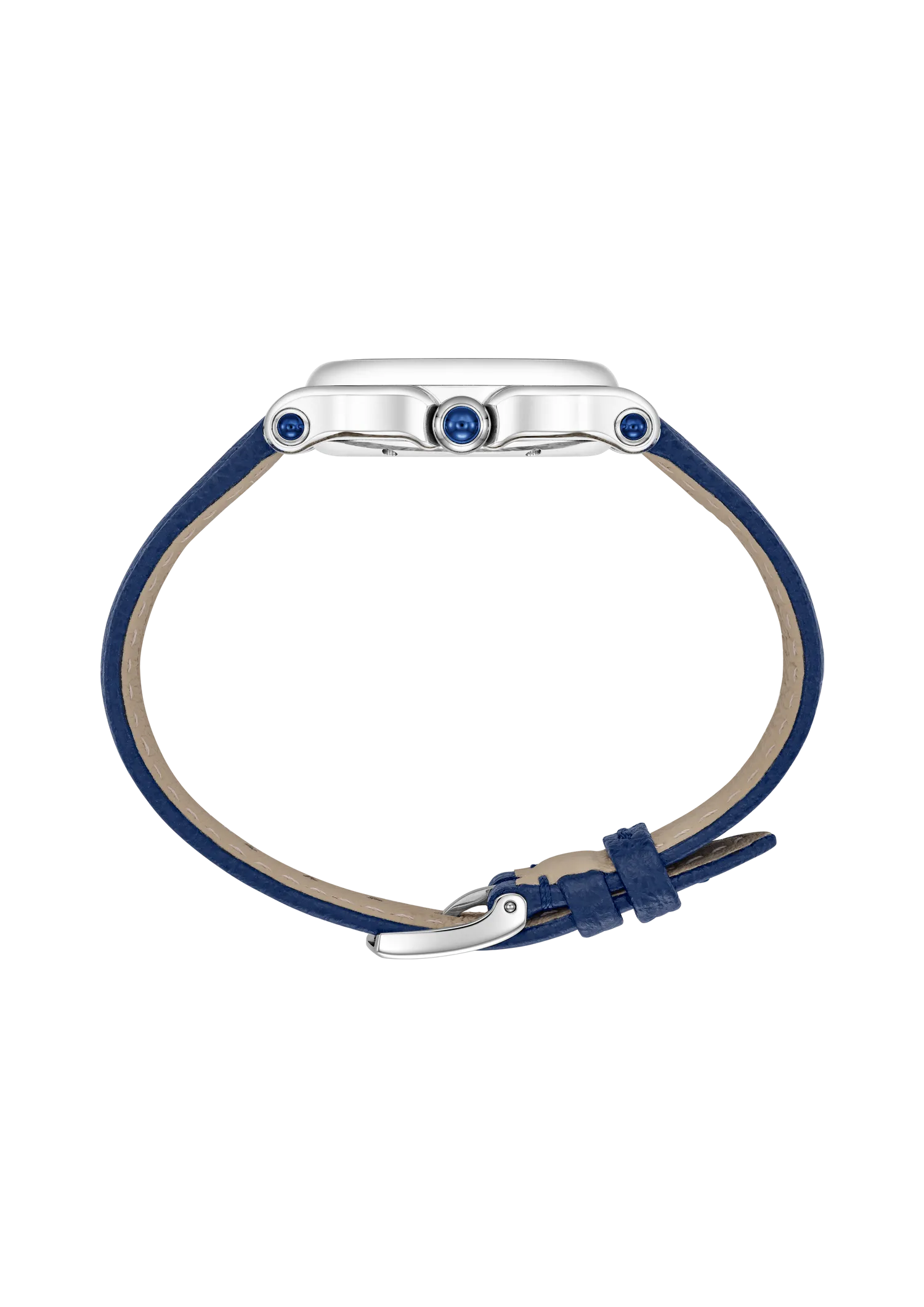 Montre HAPPY SPORT The First Quartz, Bracelet veau grainé bleu, Boucle ardillon, Cadran argenté grainé chiffres romains