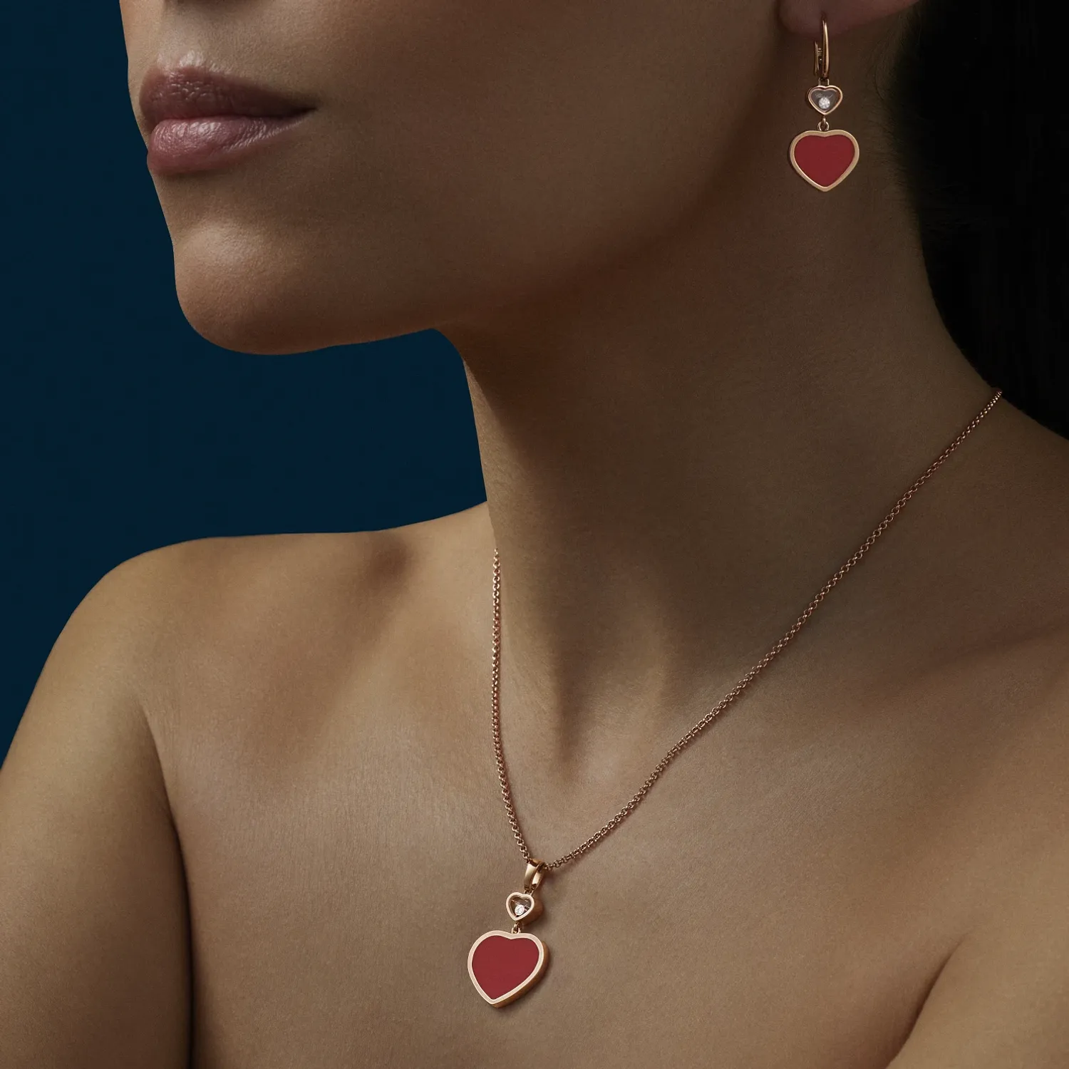 Pendentif Chopard Happy Hearts en Or Rose Diamant et Cornaline