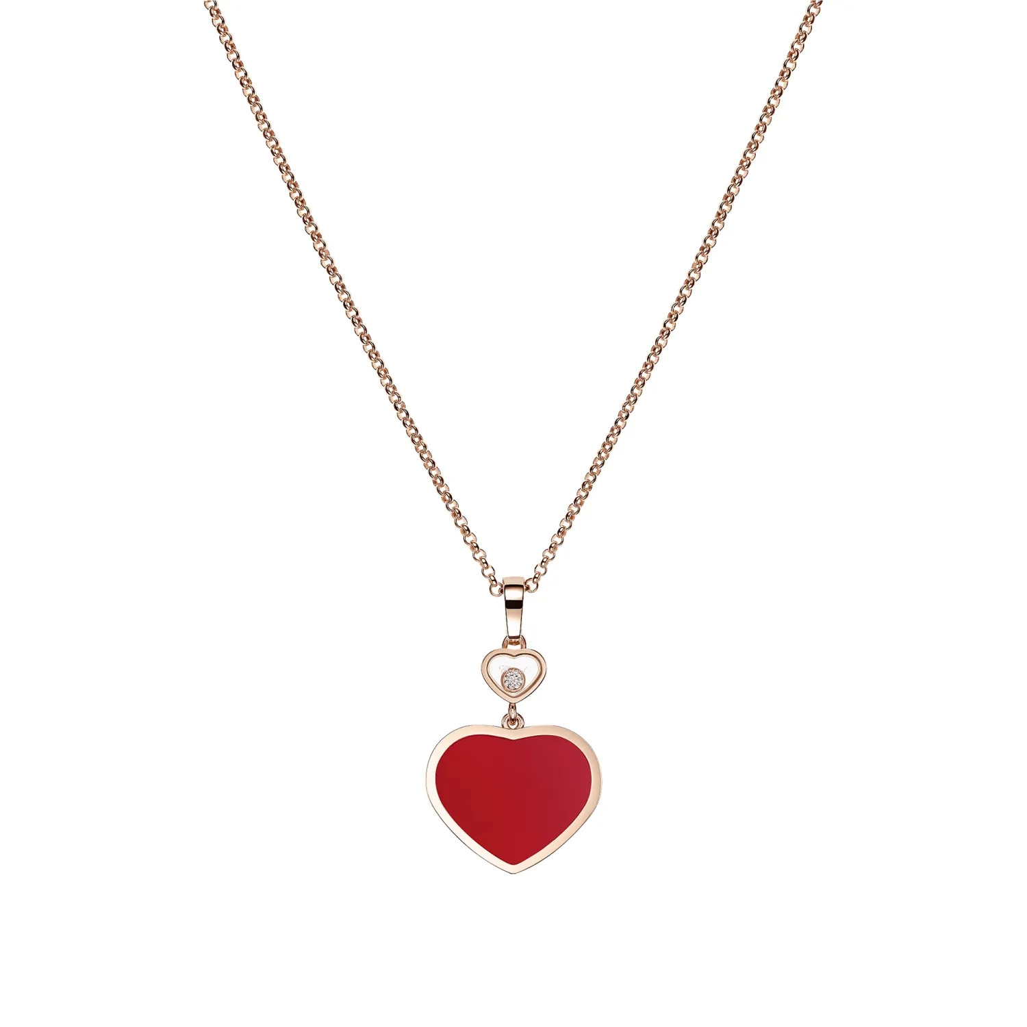Pendentif Chopard Happy Hearts en Or Rose Diamant et Cornaline