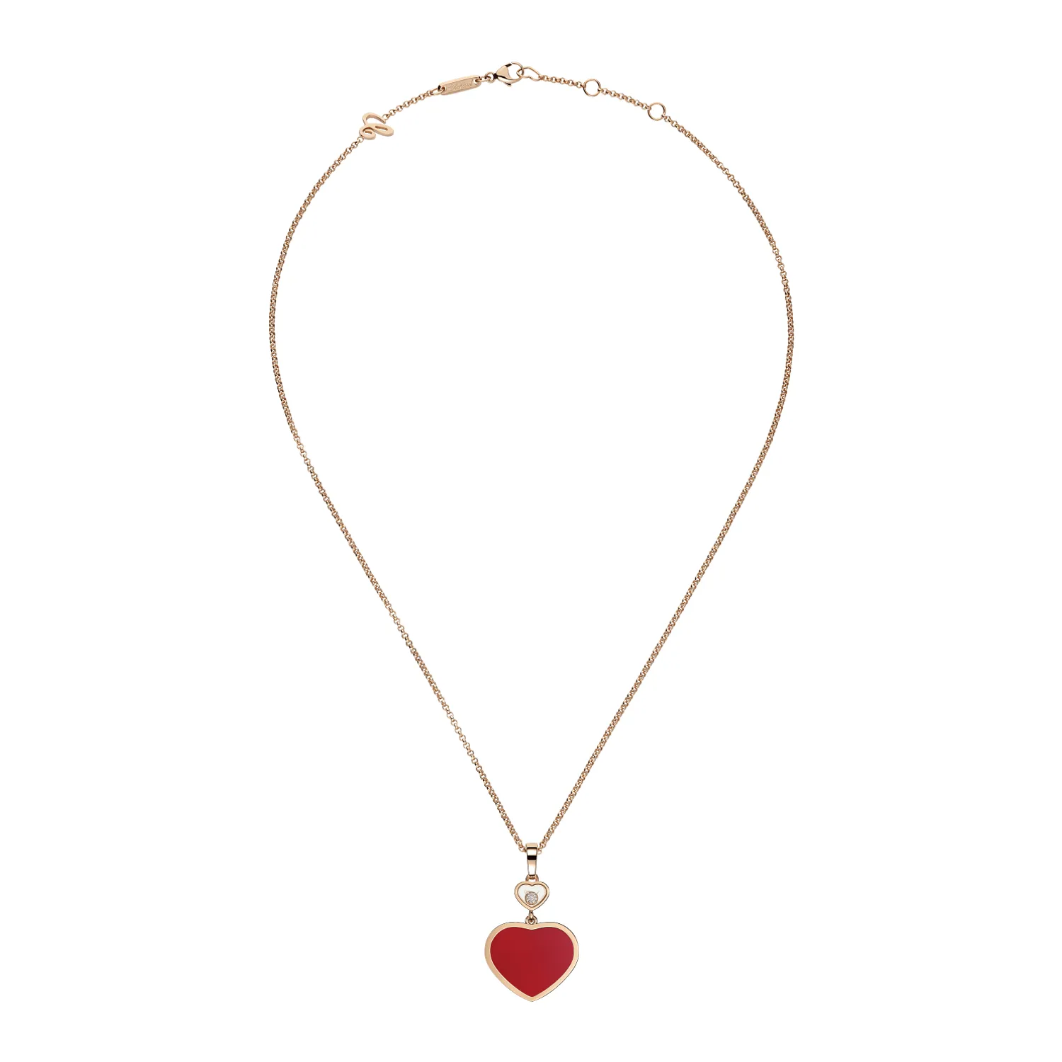 Pendentif Chopard Happy Hearts en Or Rose Diamant et Cornaline