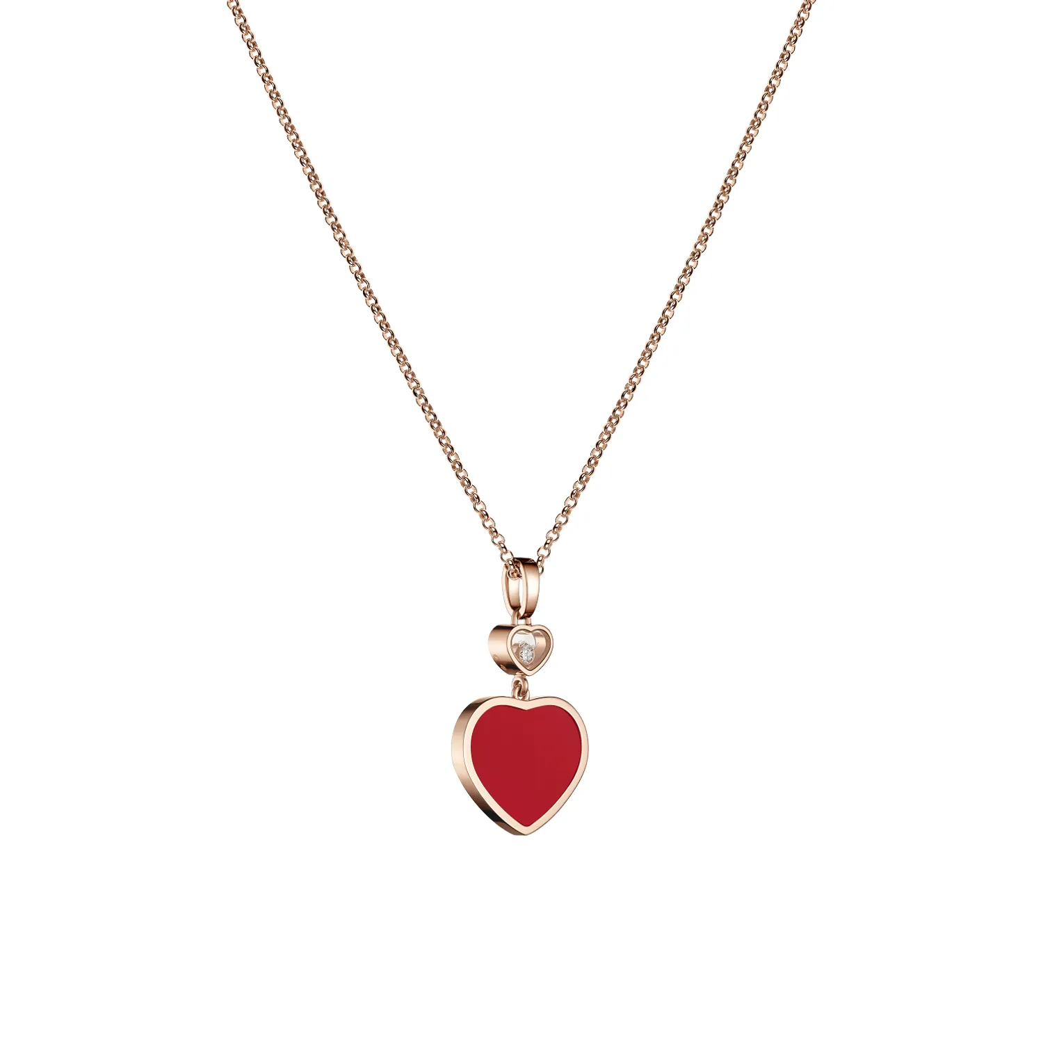 Pendentif Chopard Happy Hearts en Or Rose Diamant et Cornaline