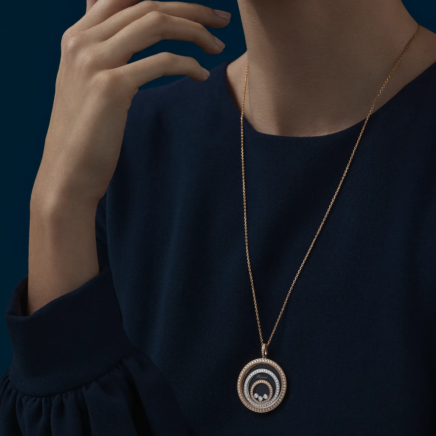 Pendentif Chopard Happy Spirit, Or Rose, Or Blanc et Diamants