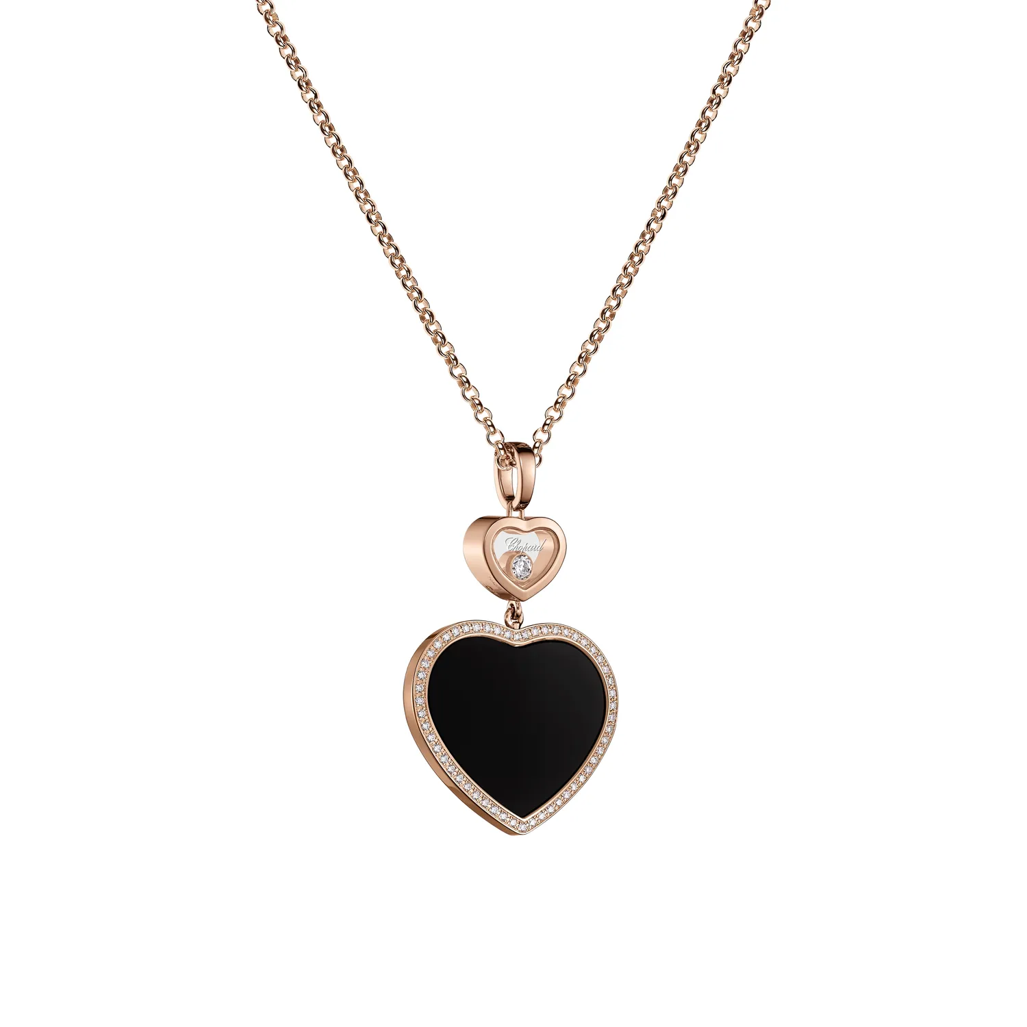 Pendentif Chopard Happy Hearts, or rose, diamant et onyx