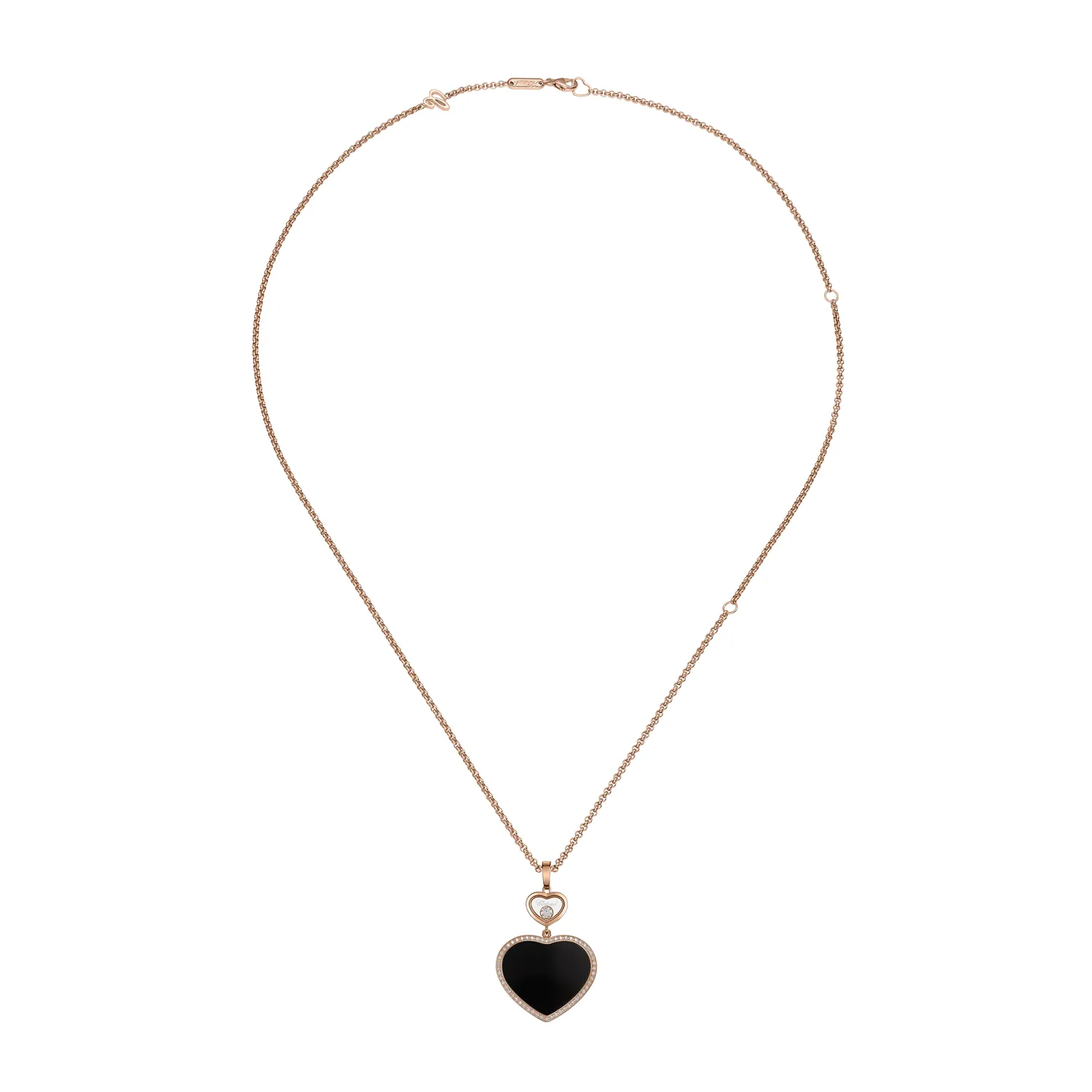 Pendentif Chopard Happy Hearts, or rose, diamant et onyx