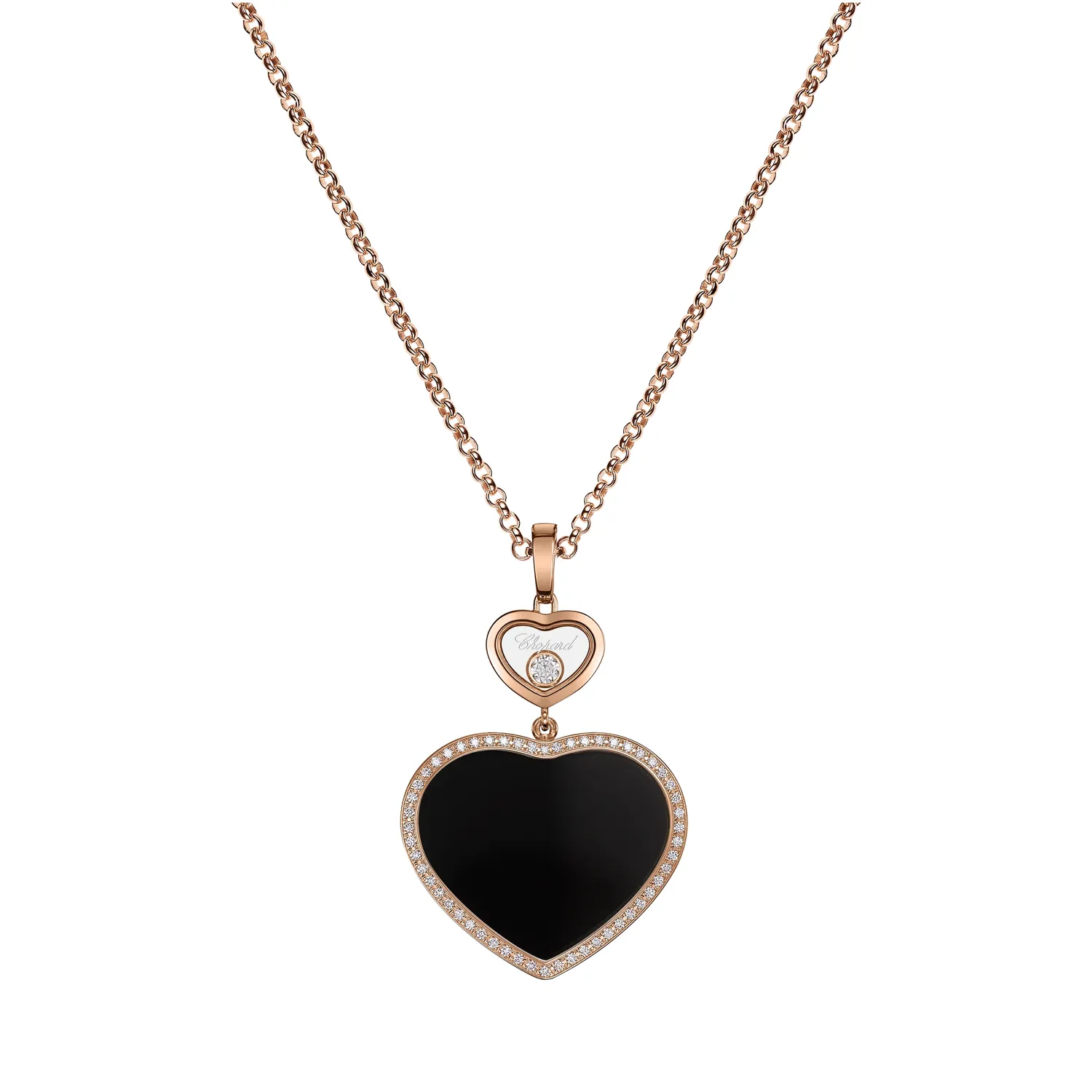 Pendentif Chopard Happy Hearts, or rose, diamant et onyx
