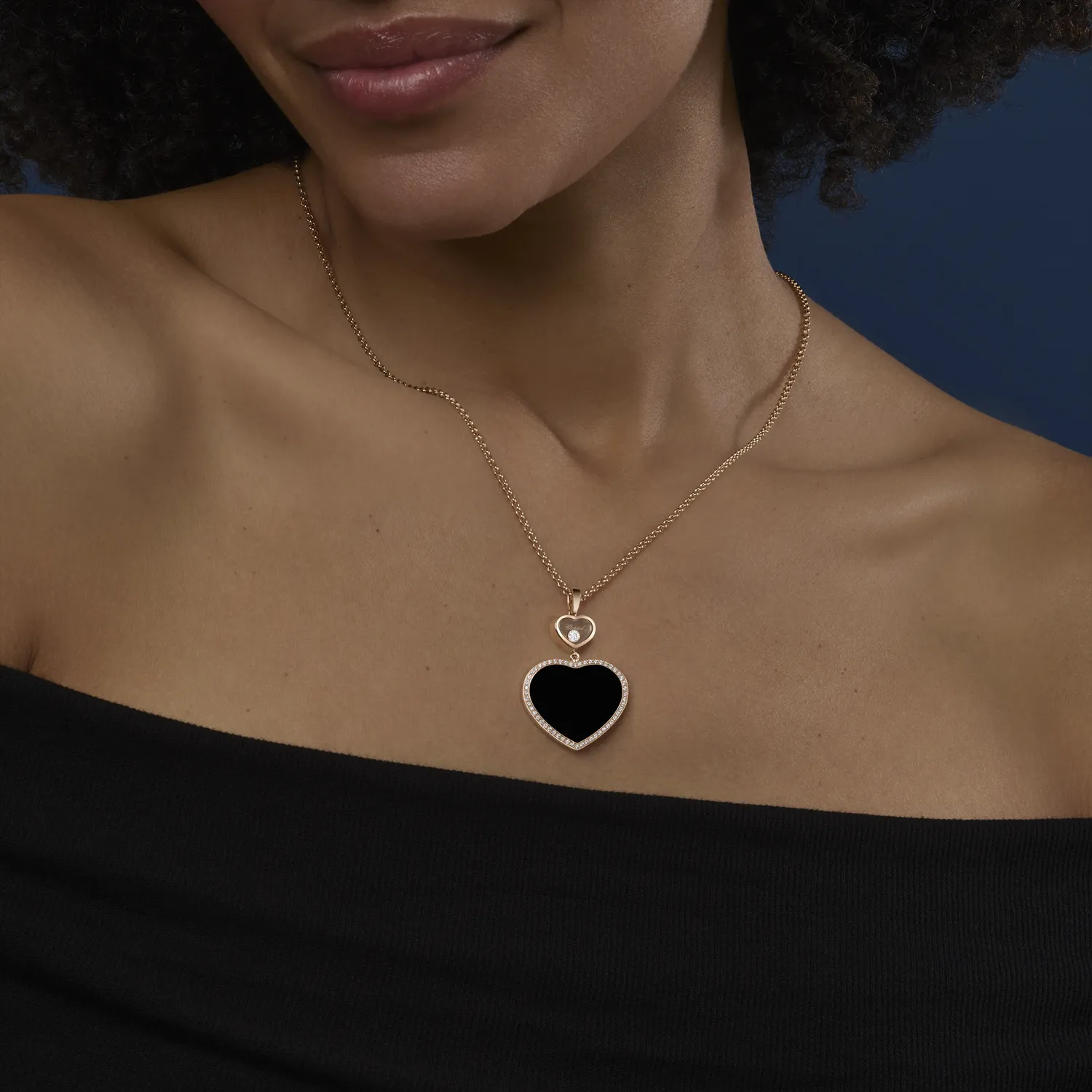 Pendentif Chopard Happy Hearts, or rose, diamant et onyx