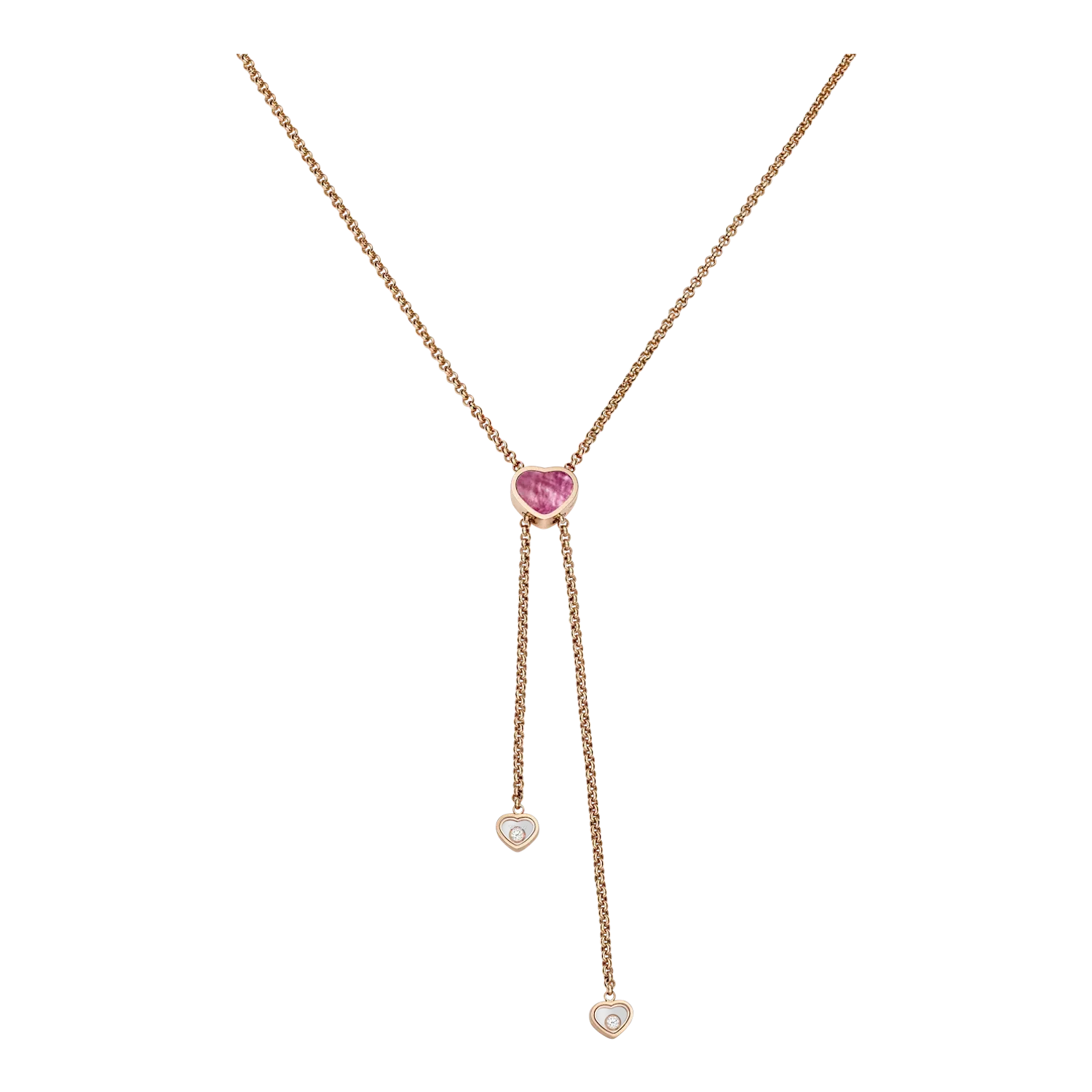 Collier Cravate Chopard Happy Hearts Or et Nacre rose