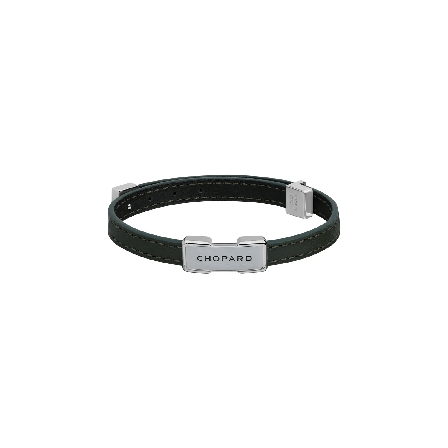 Bracelet Chopard Heritage métal argenté, cuir veau kaki