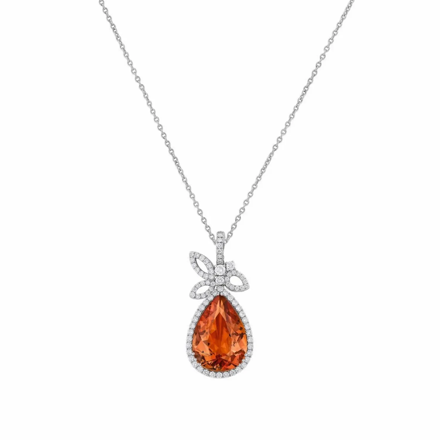 Boucles d'oreilles en or blanc et or rose, grenats spessartites et diamants blancs