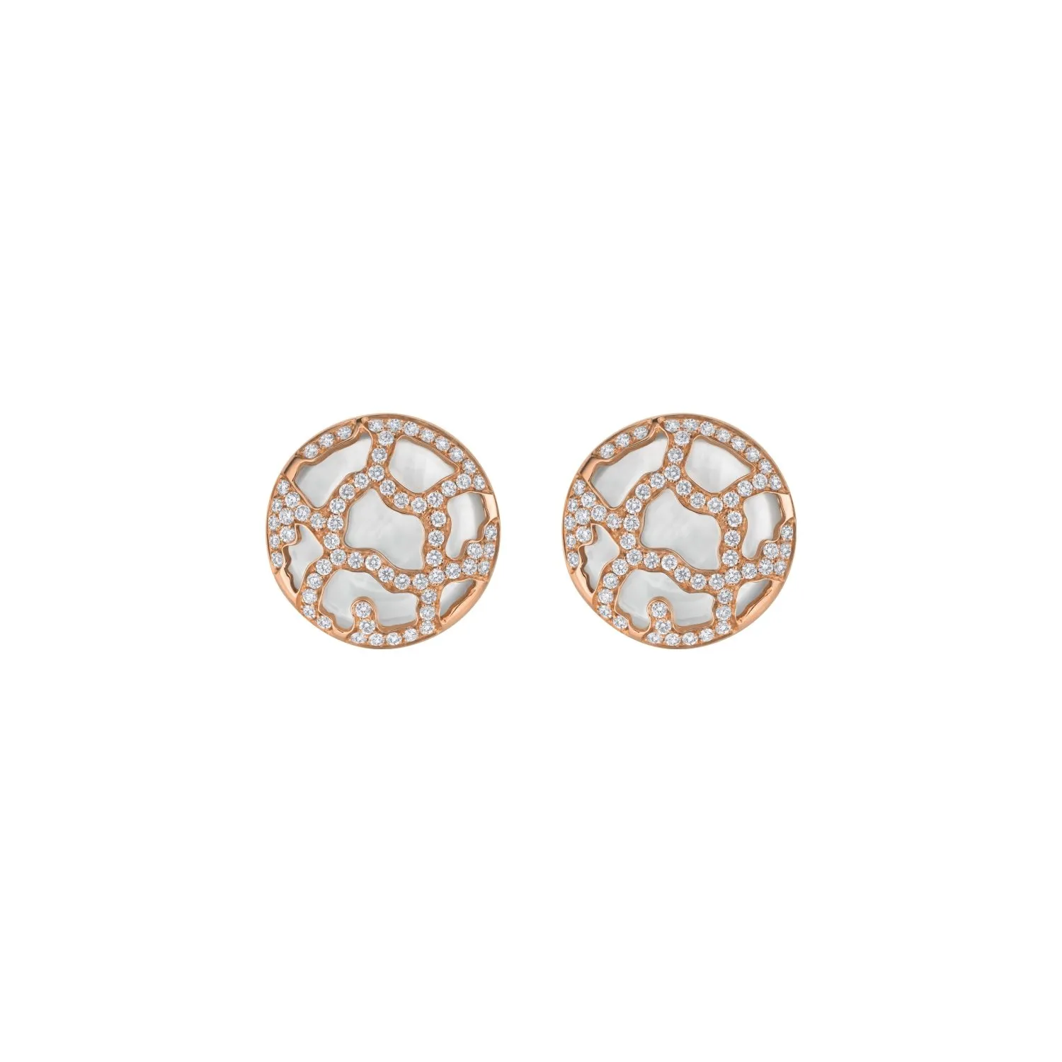 Boucles d'oreilles en or rose, diamants blancs et nacre blanche