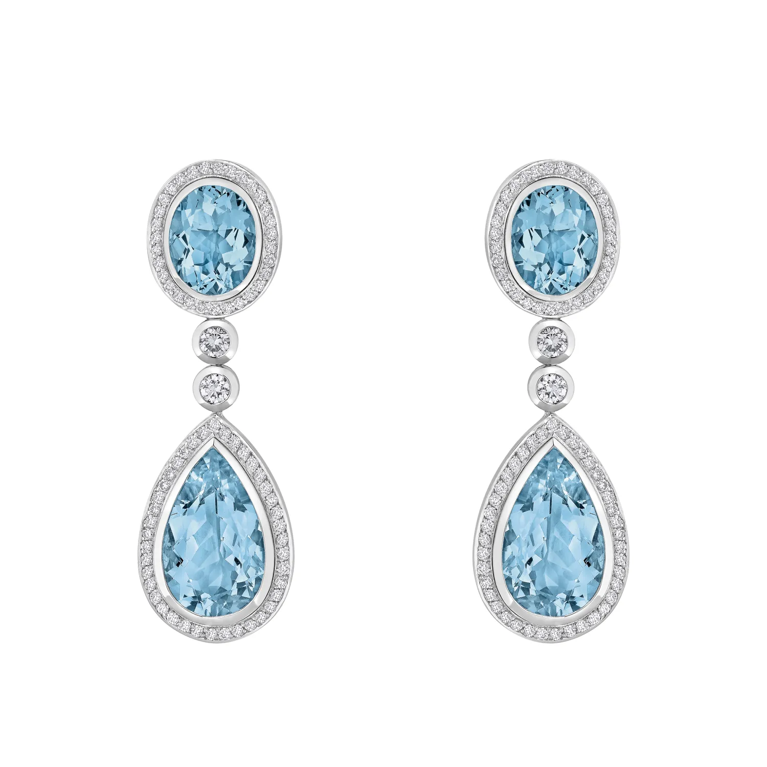 Boucles d'oreilles en or blanc, aigues marines et diamants blancs