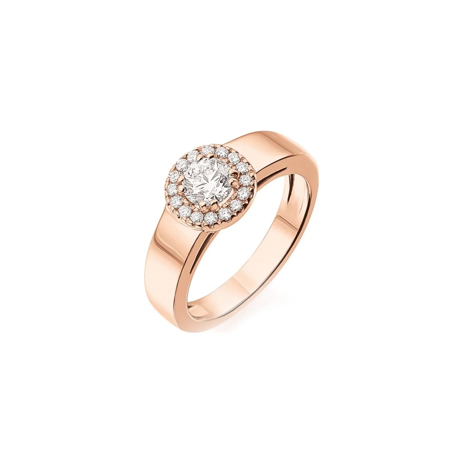 Bague Solitaire en or rose, diamant blanc et diamants blancs