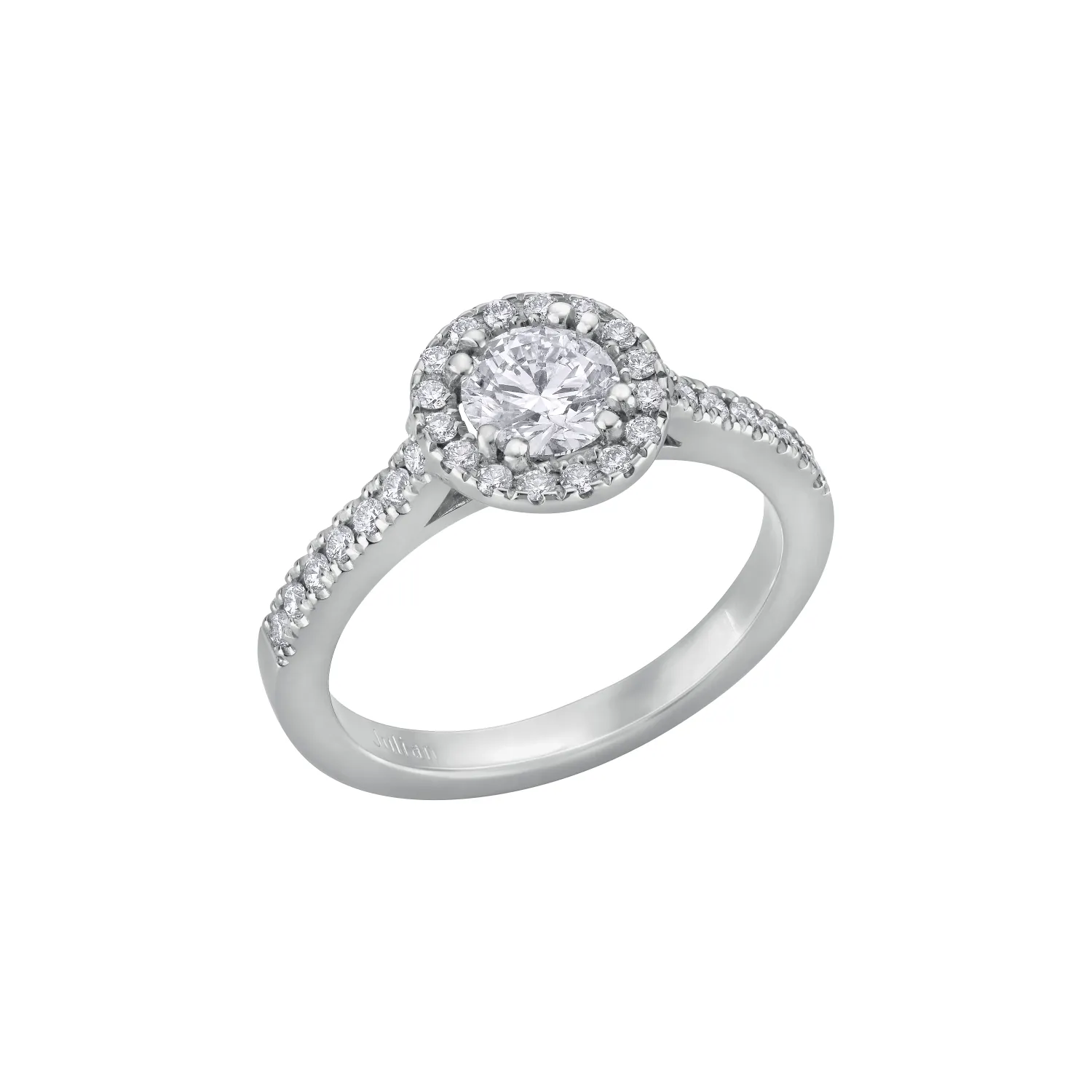 Bague Solitaire en or blanc palladié, diamant blanc et diamants blancs - Certificat GIA